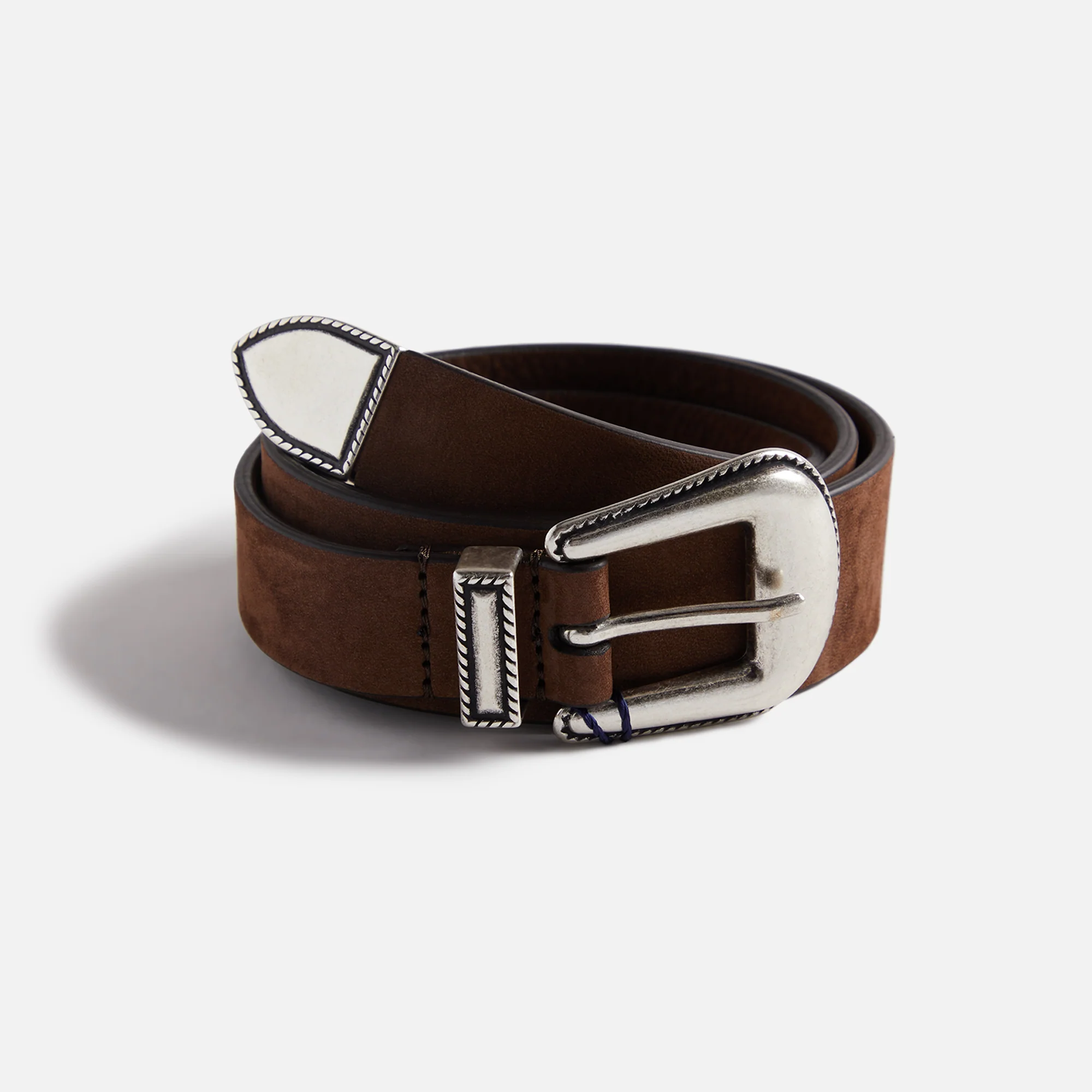 Anderson's Narrowing Detail Brown Western Nubuck Leather Belt - Brown