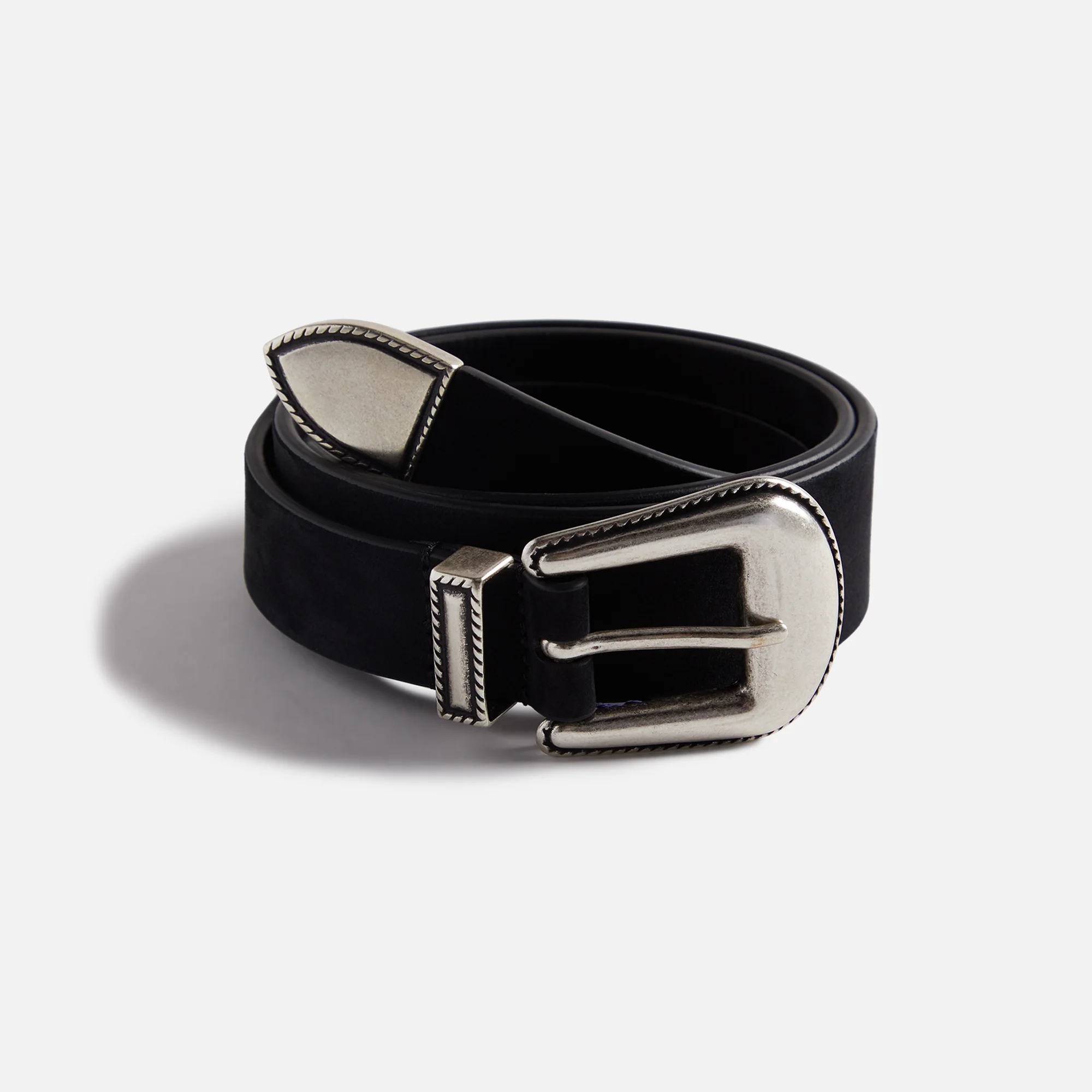 Anderson's Narrowing Detail Black Western Nubuck Leather Belt - Black