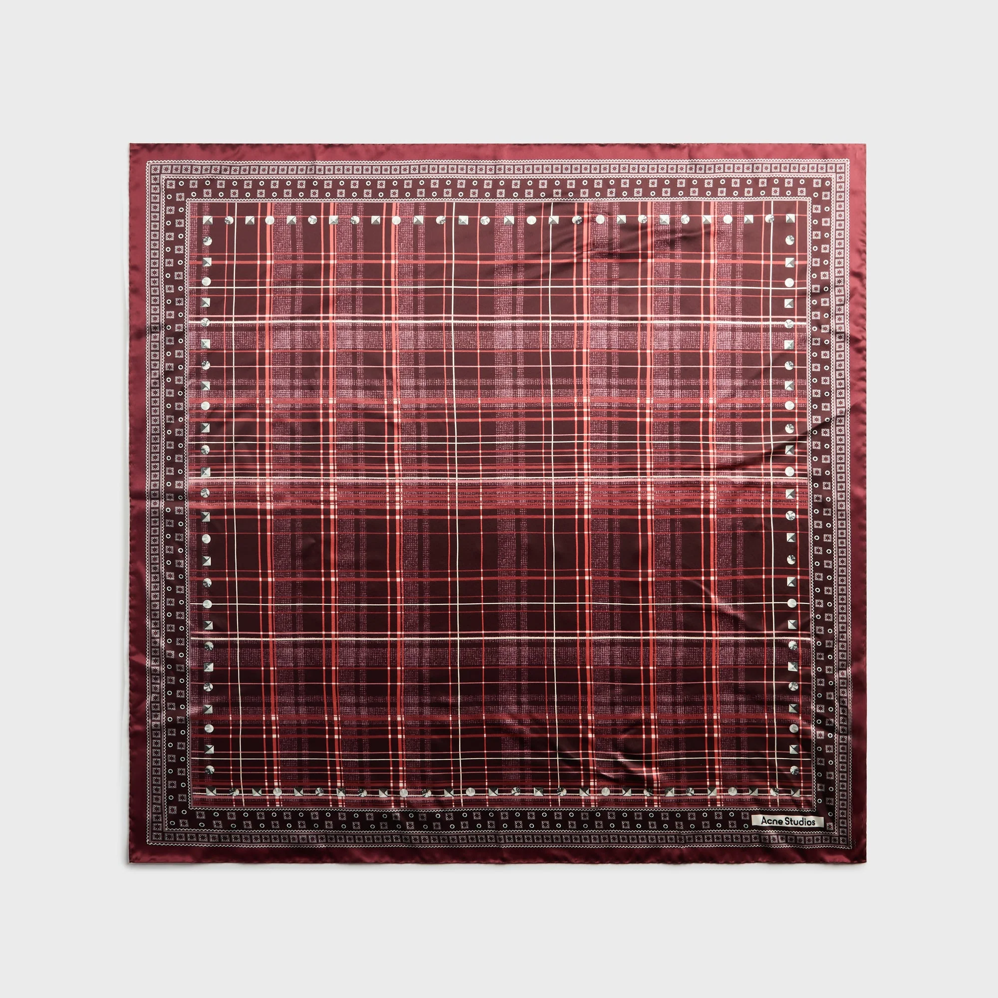 Acne Studios Checkered Silk Scarf - Burgundy / Brown