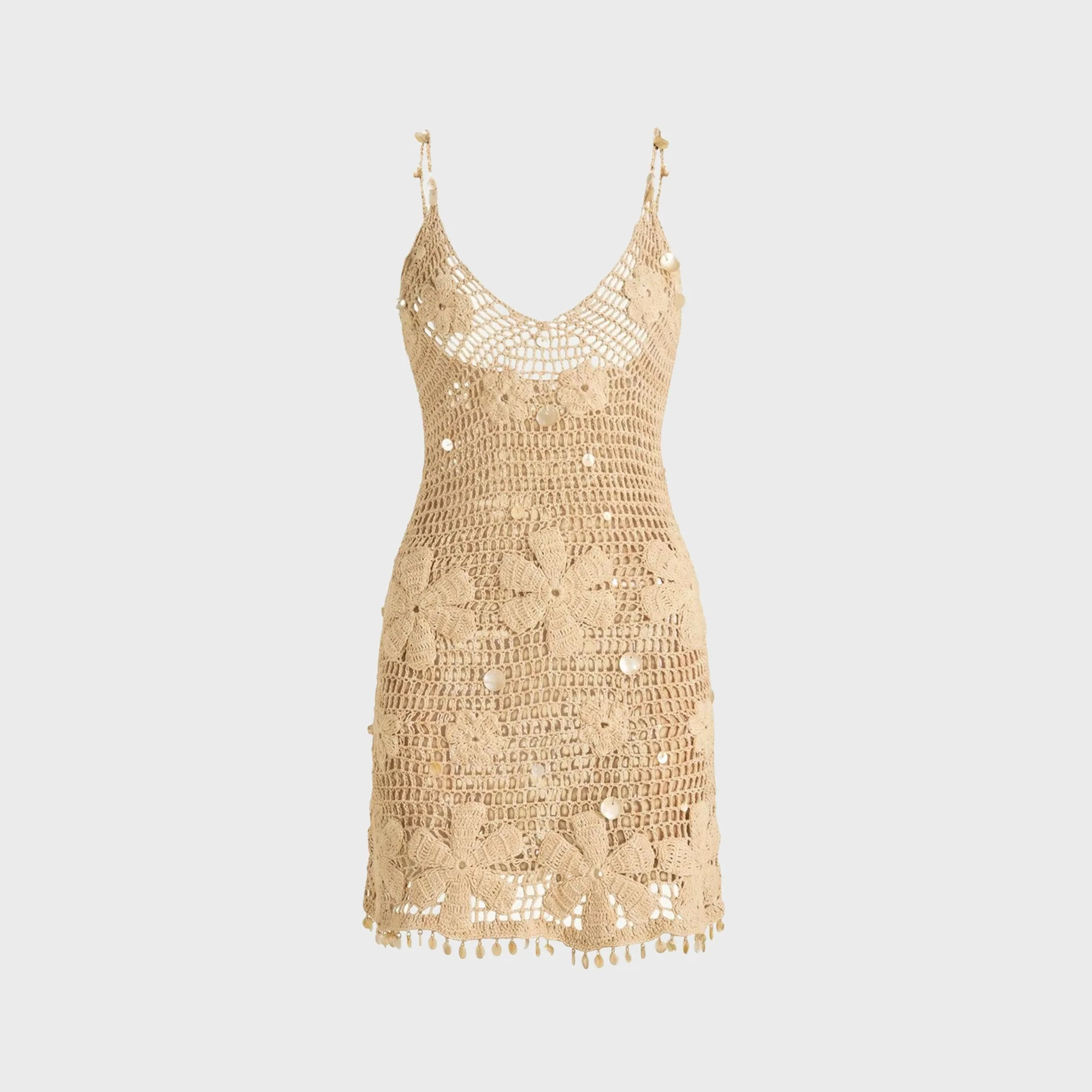 Asta Resort Delilah Hand Crochet Mini Dress - Sand Shimmer