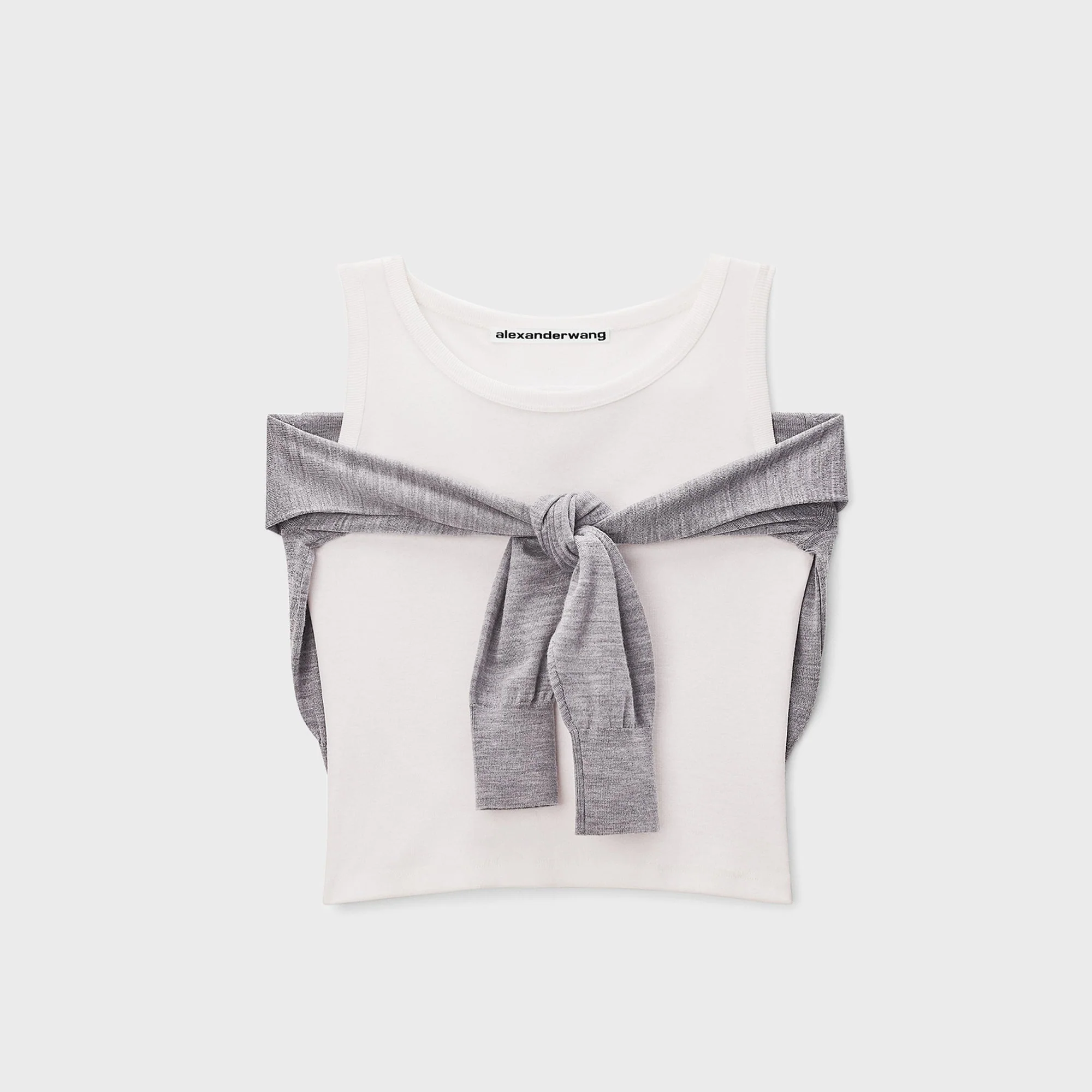 Alexander Wang Layered Tank With Tie-Front Sweater Detail - Heather Grey / White