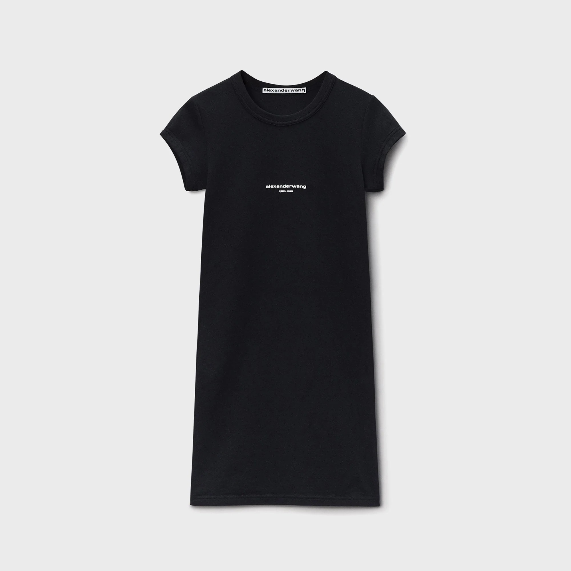 Alexander Wang Logo Fitted Short Sleeve Mini Dress - Black
