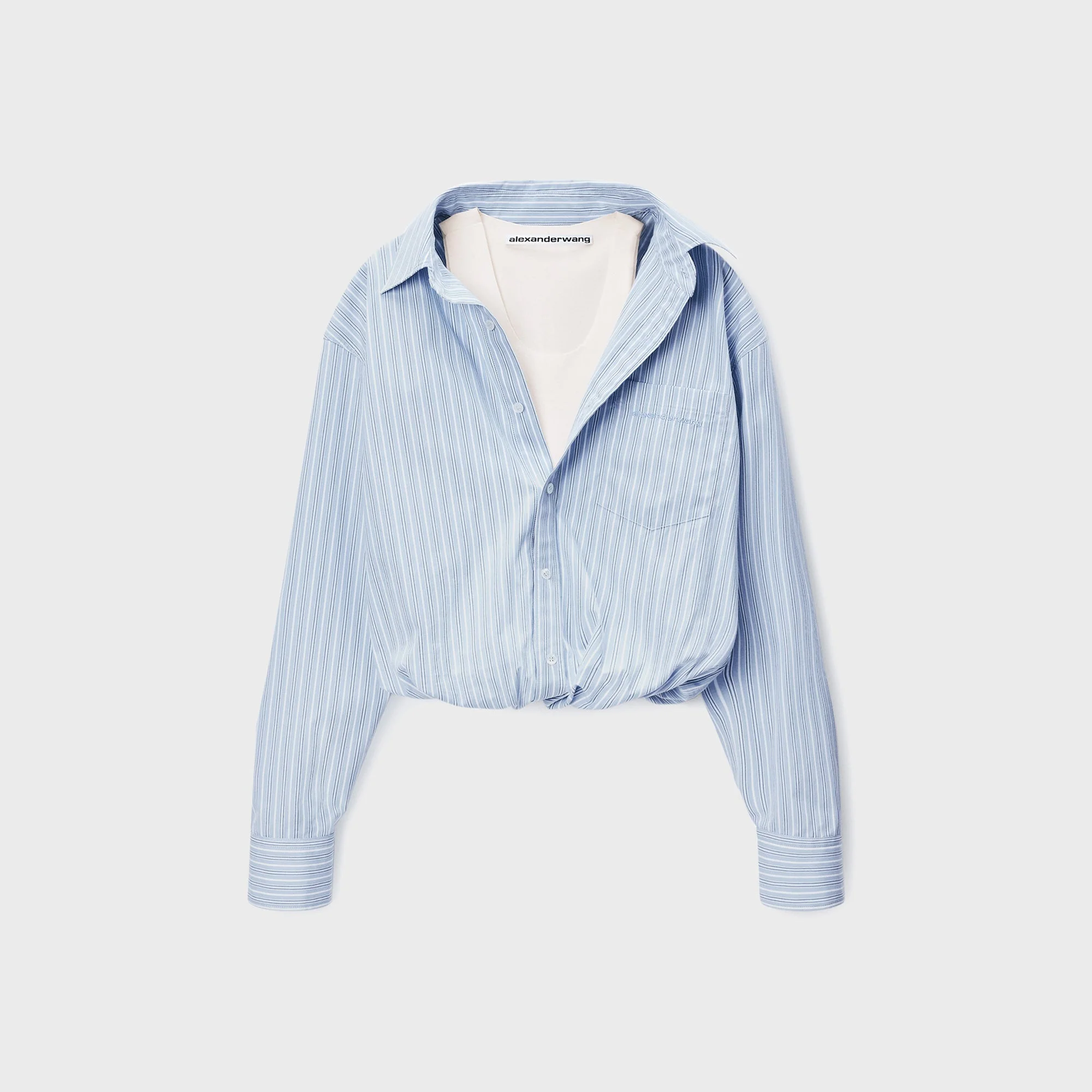 Alexander Wang Gathered Striped Shirt With Layered Tank - Light Blue Stripe