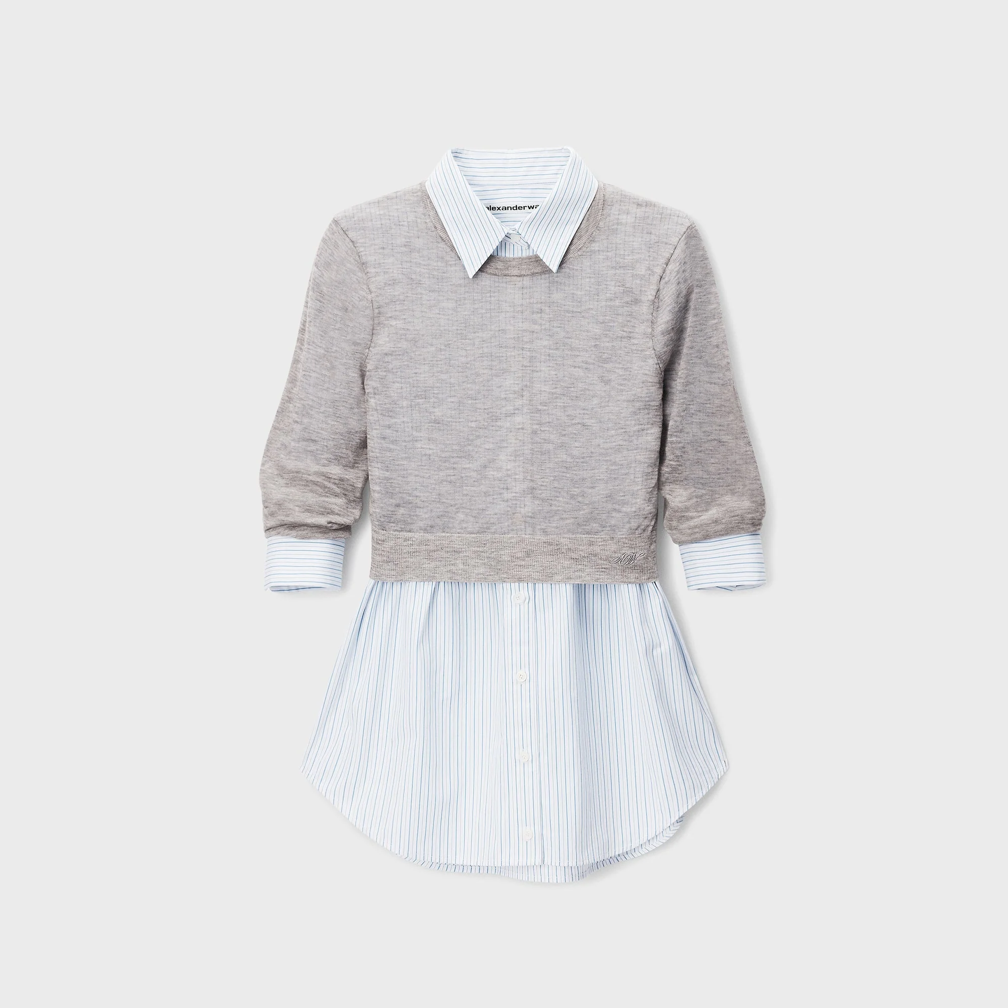Alexander Wang Button Up with Sheer Crewneck Sweater - Heather Grey