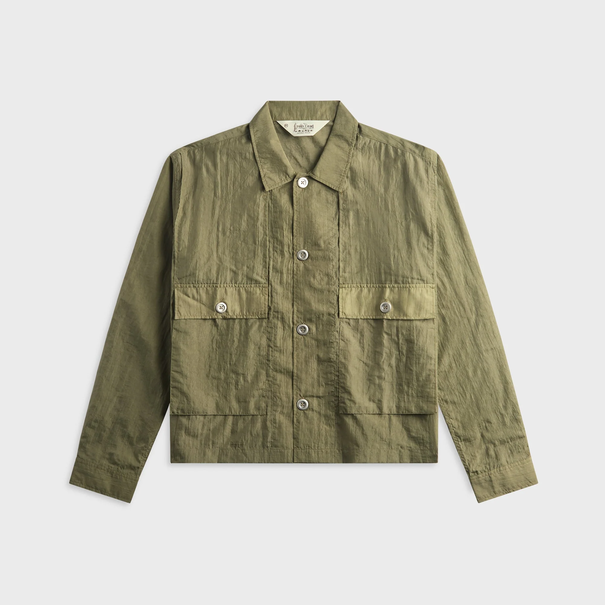 Brain Dead Cropped Nylon Button Up Shirt - Army