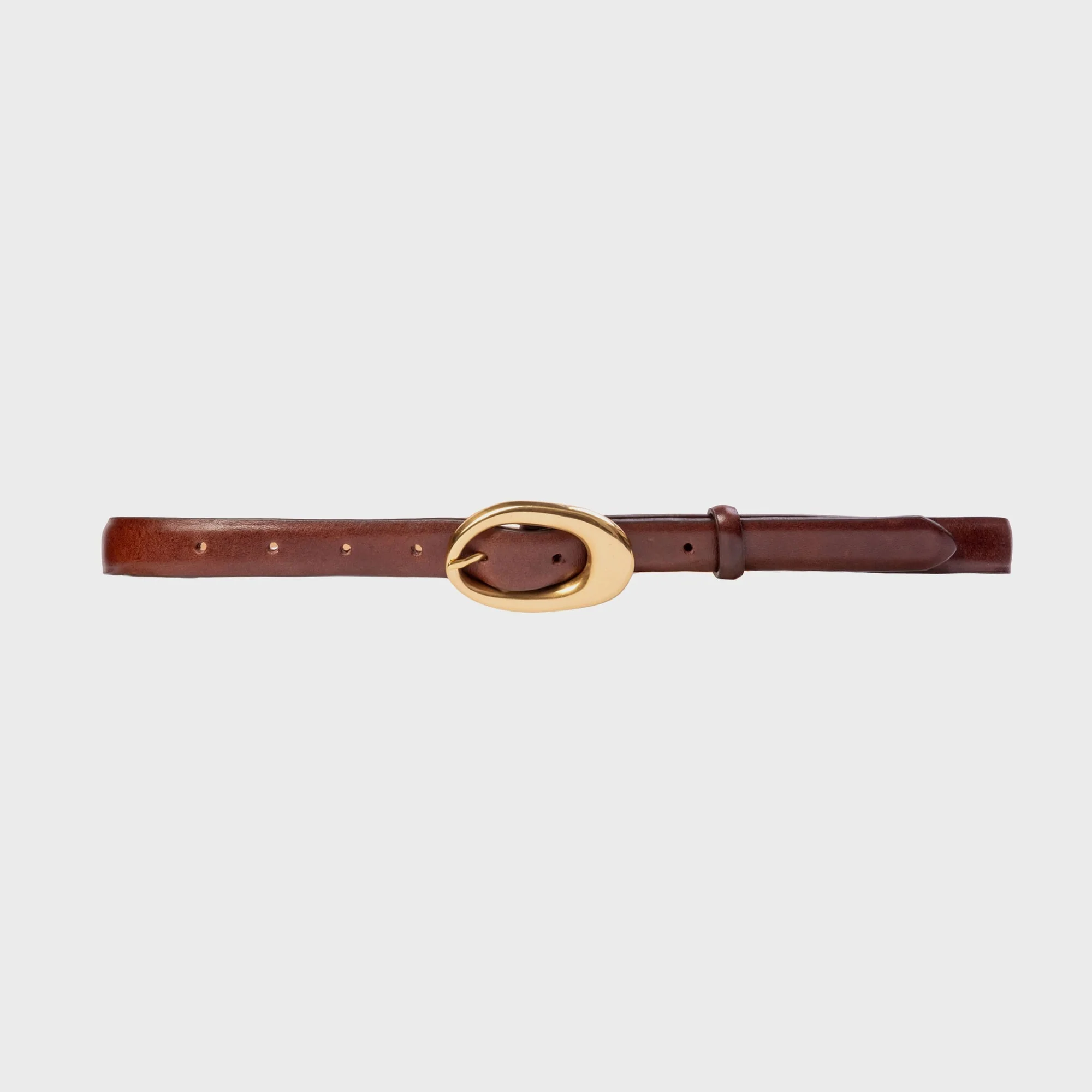 Black Suede Studio Oval Belt - Brown Leather / Gold Buckle