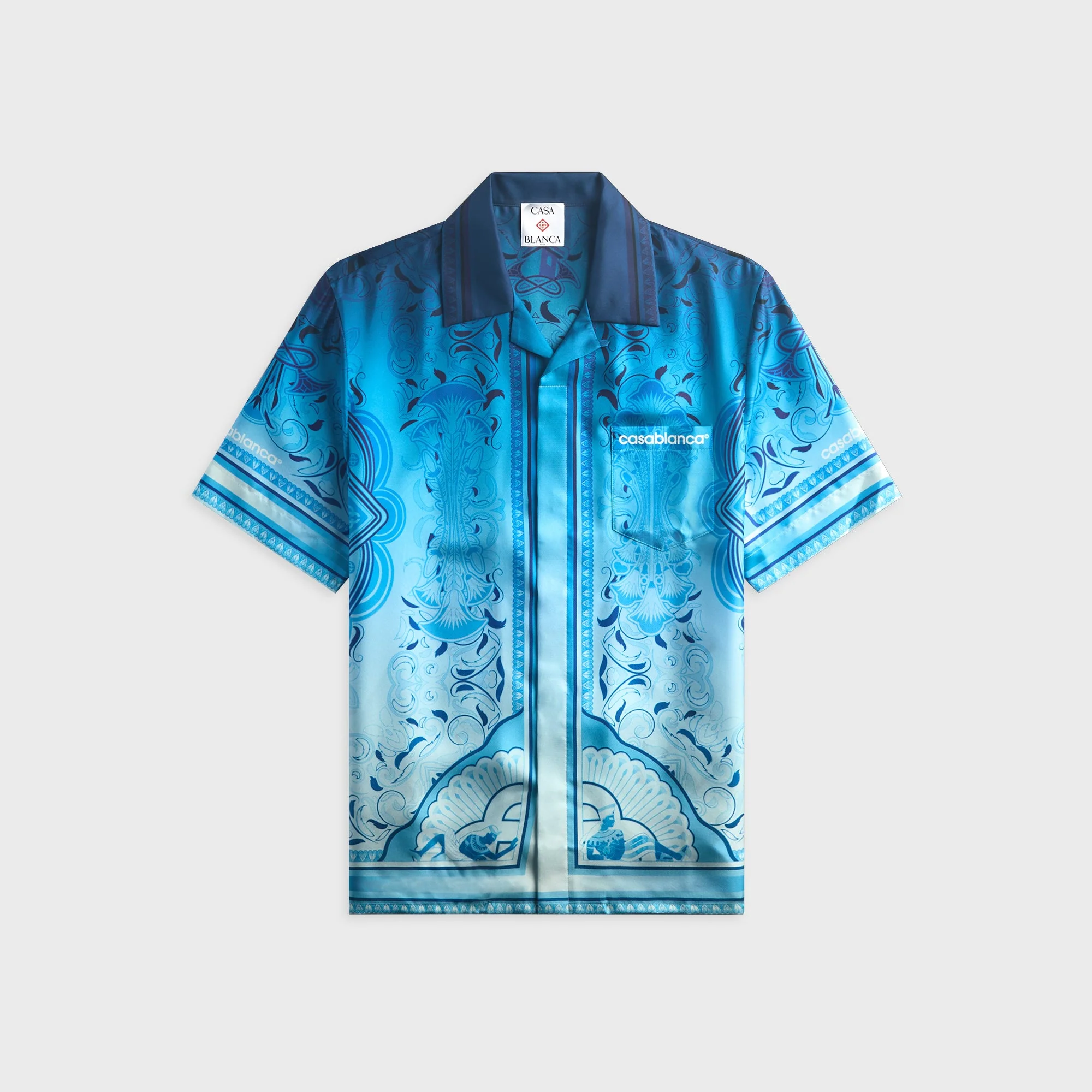 Casablanca Gradient Egyptian Rug Short Sleeve Silk Shirt - Blue