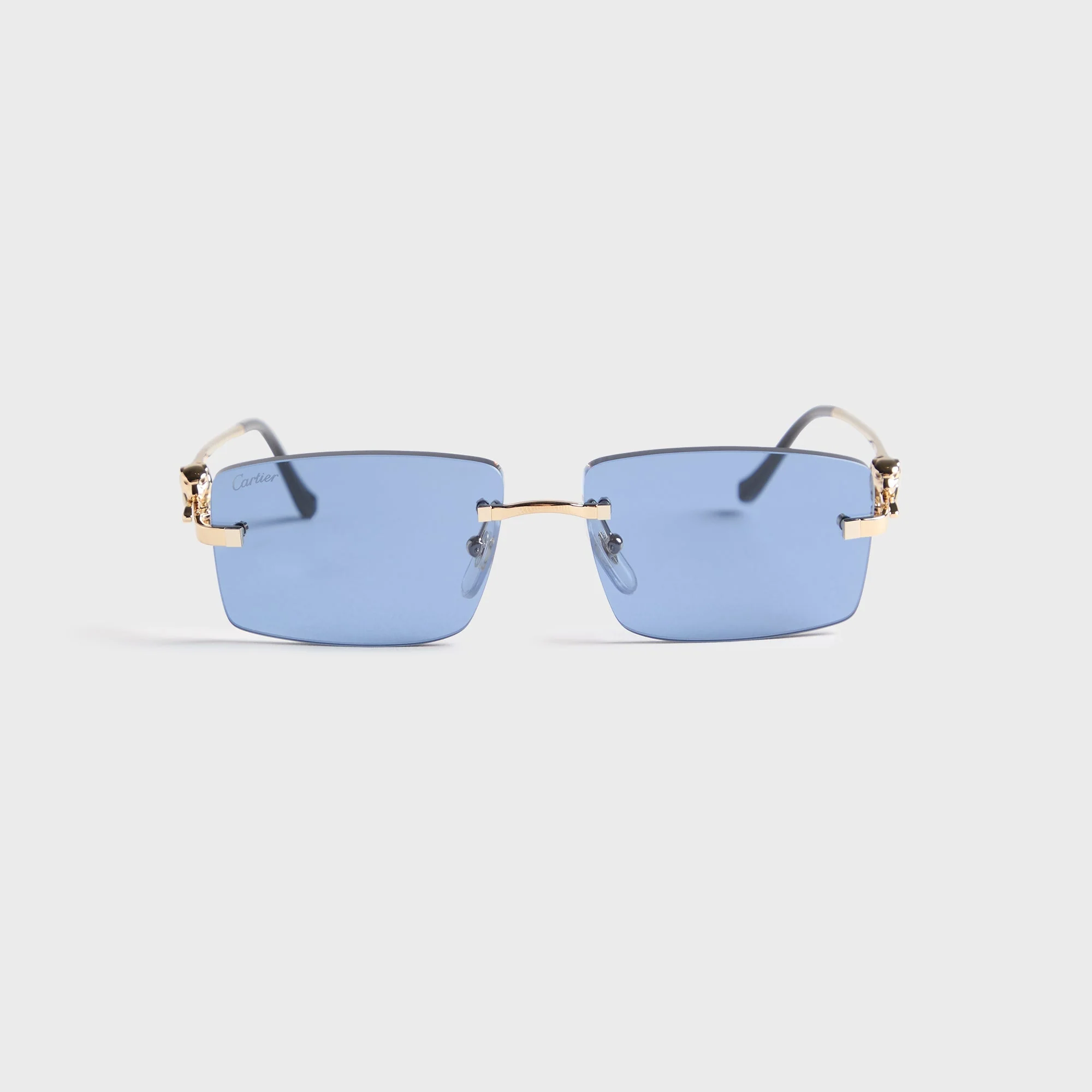 Cartier Rectangle L Sunglass Unisex Metal - Gold / Blue
