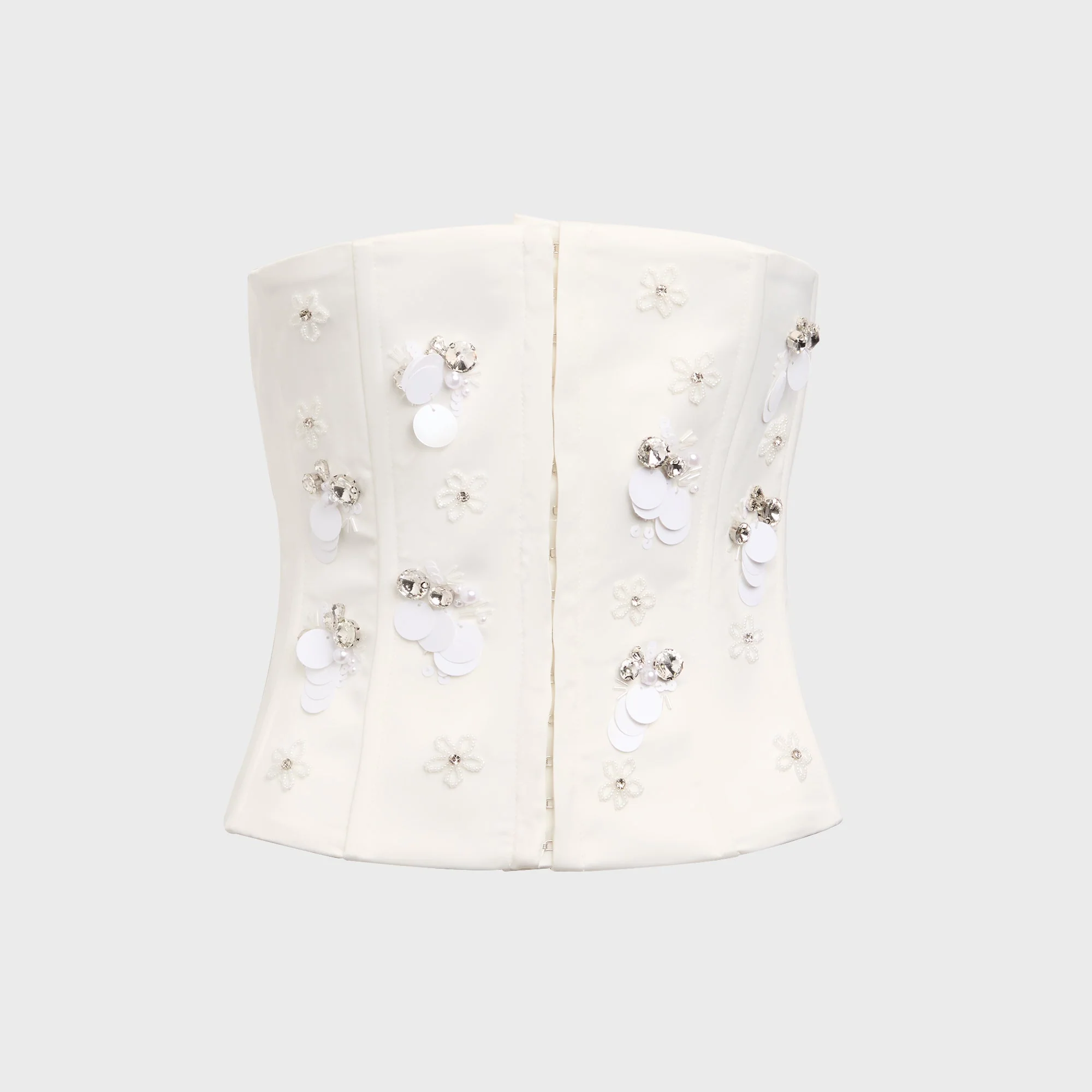 GUIZIO Embellished Satin Corset - White