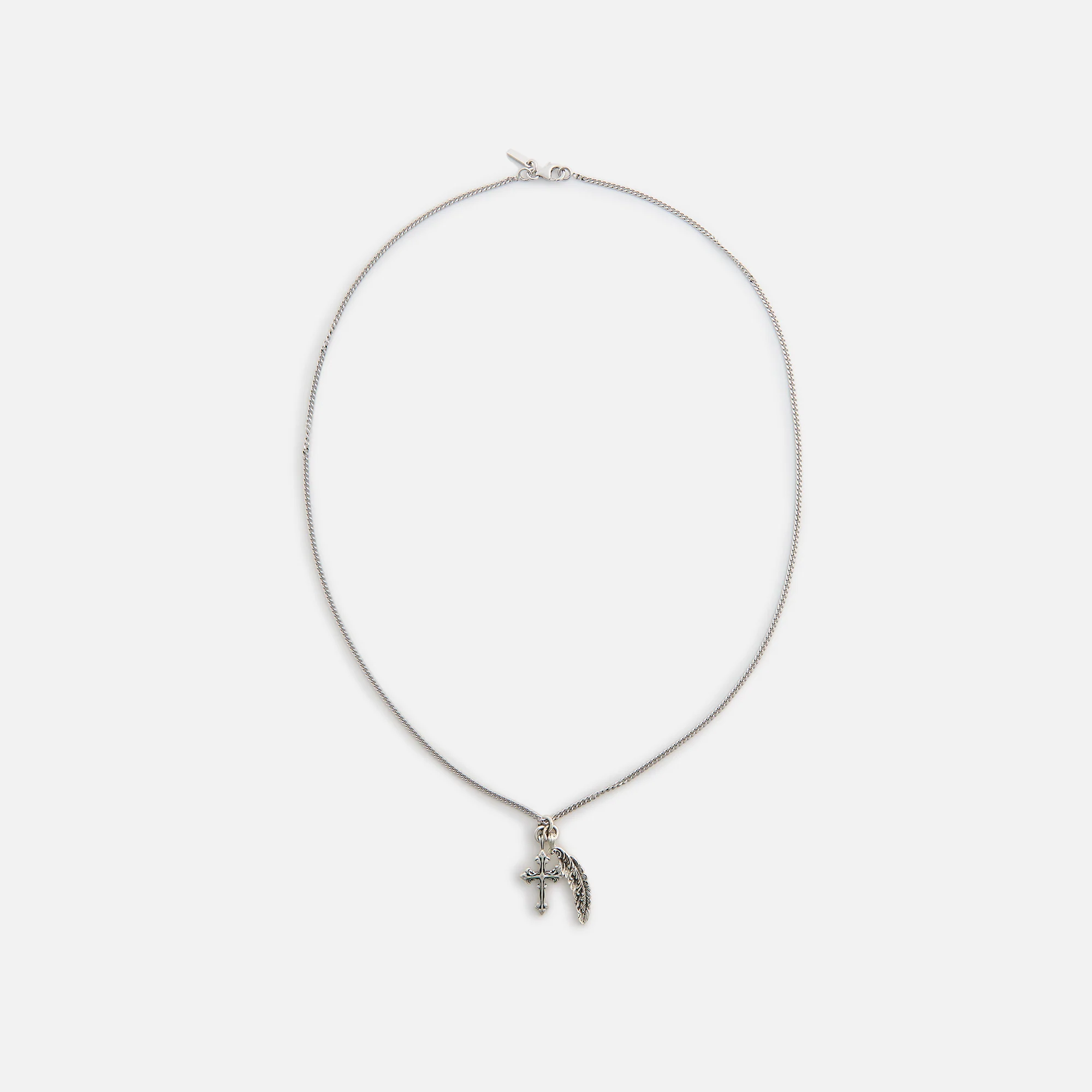 Emanuele Bicocchi Avelli Cross + Feather Pendant Necklace - Silver
