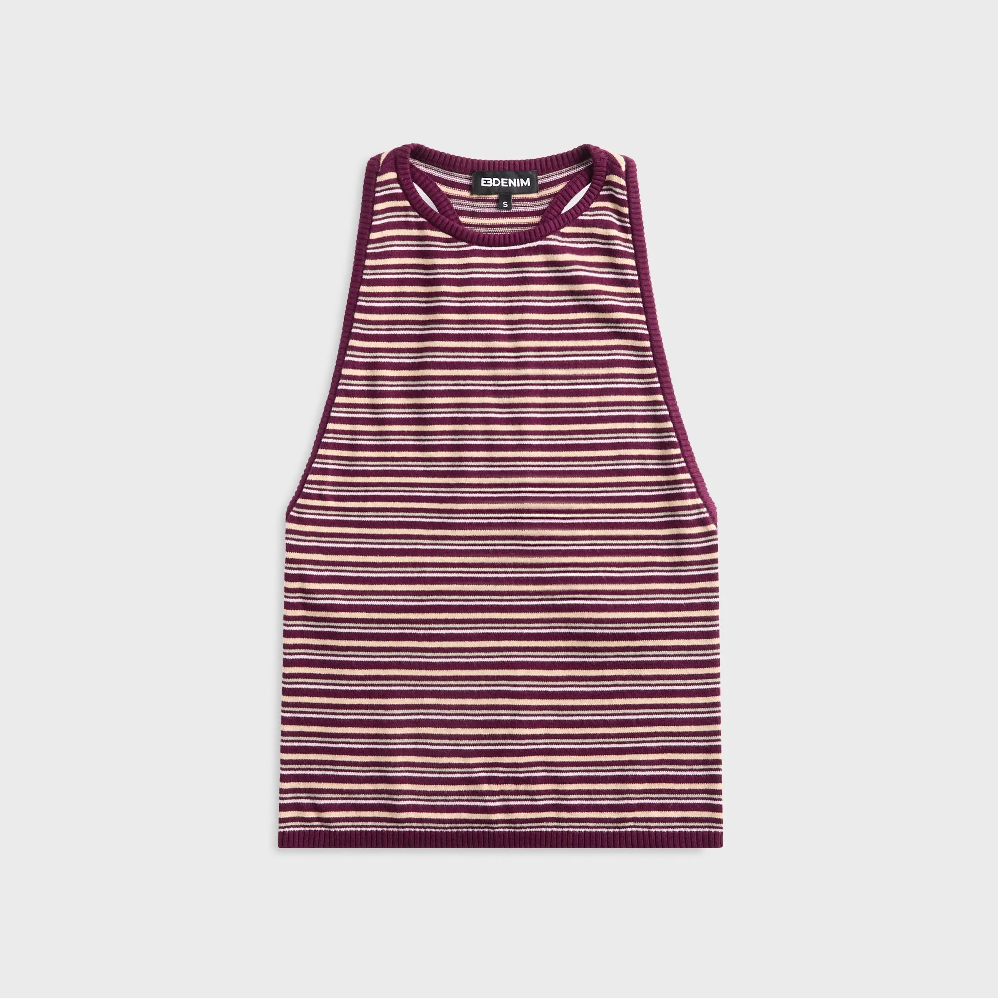 EB Denim Romy Knit Racer Tank Top - Burgundy / Soft Pink Stripe
