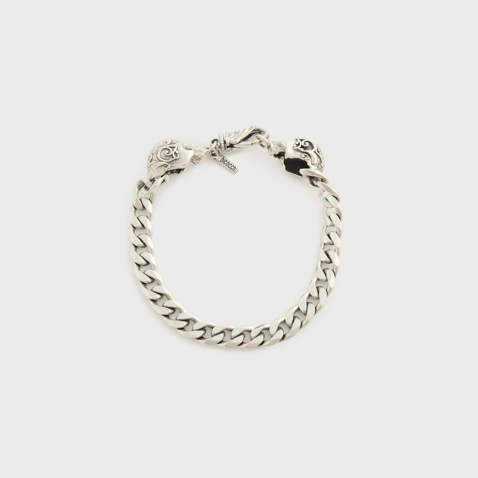Emanuele Bicocchi Large Flourish Skull Chain Bracelet - Silver