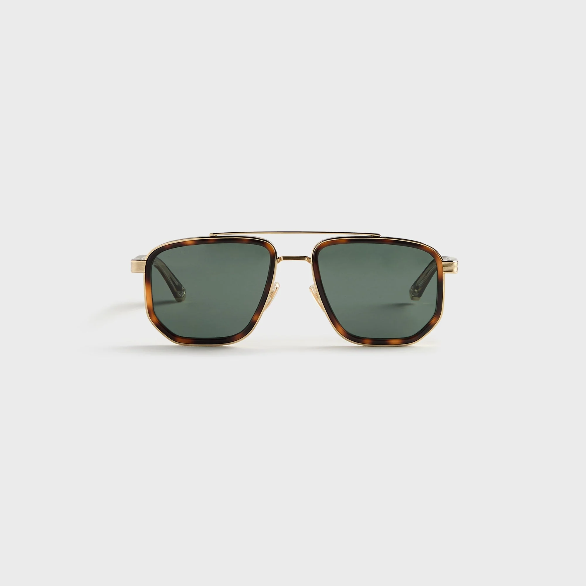 Gucci GG2073S Navigator Frame Sunglasses - Gold / Havana / Green