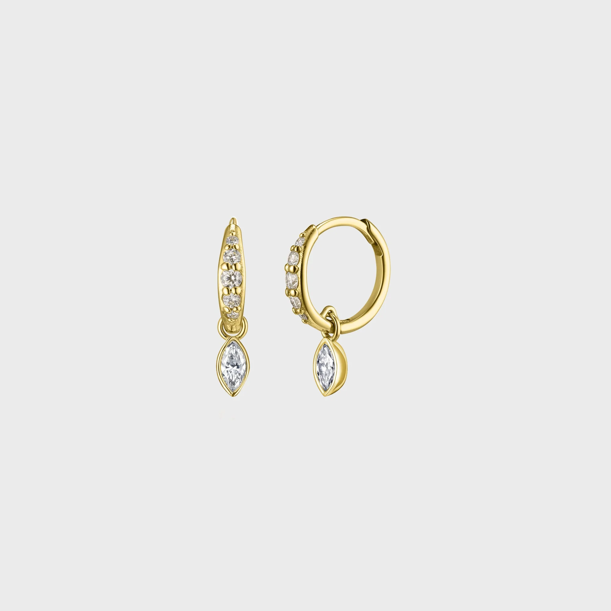 Isa Grutman Marquise Diamond Charm Pave Huggie Hoops - Yellow Gold