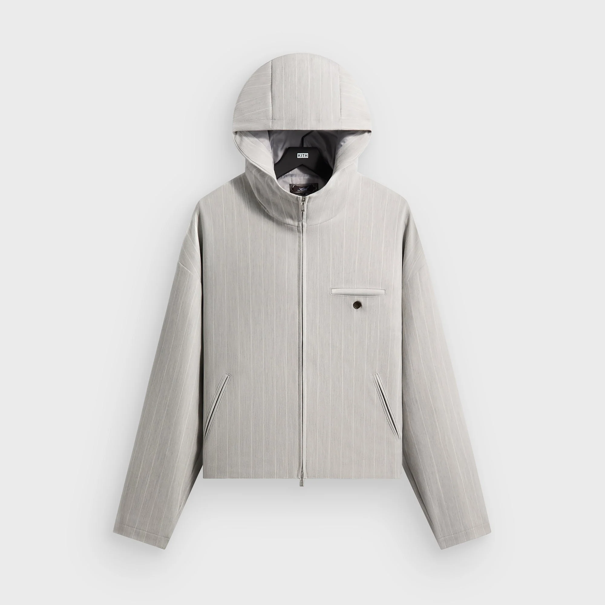 Kith Pinstripe Matteo Zip Up Hoodie - Light Heather Grey