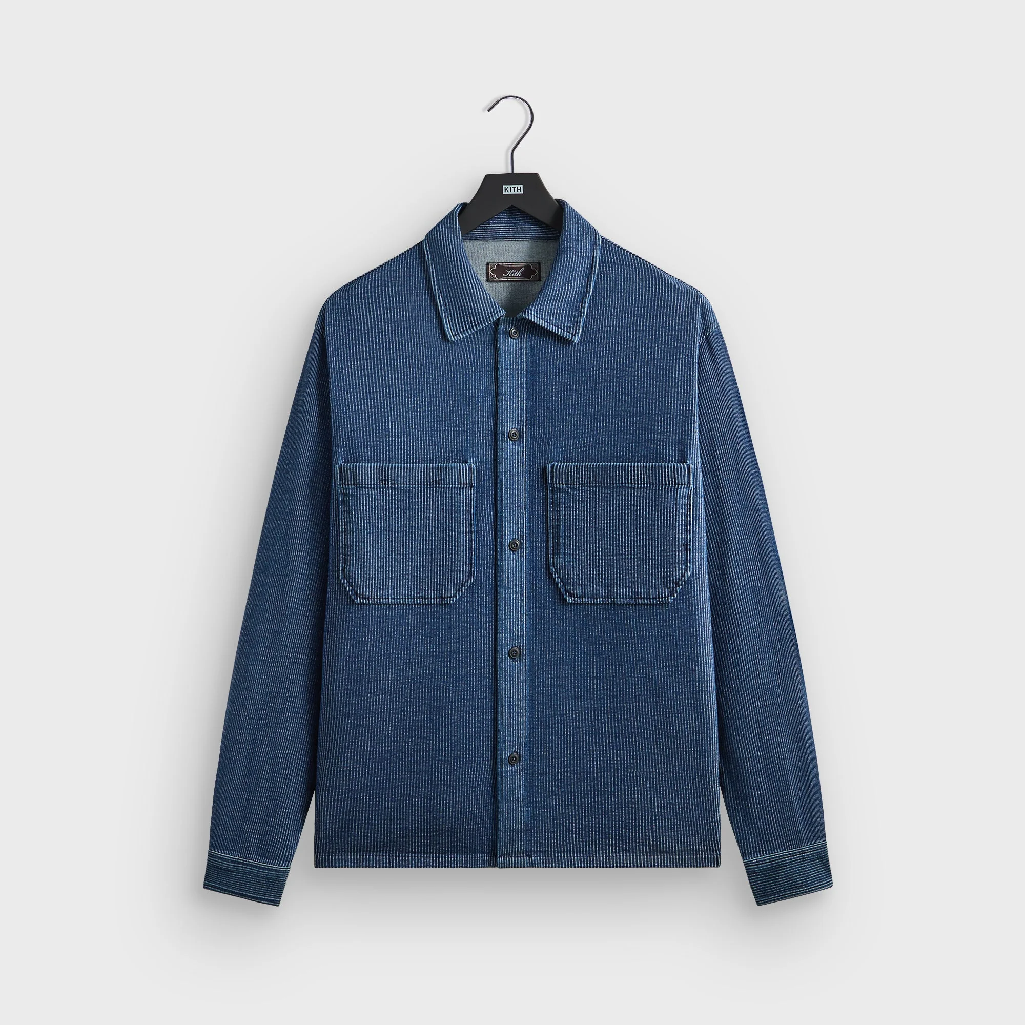 Kith Railroad Stripe Indigo Boxy Collar Overshirt - Dark Indigo