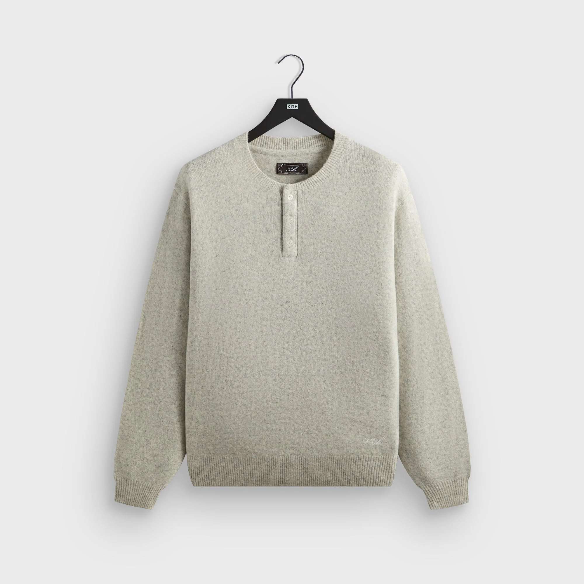 Kith Boucle Harmon Henley Sweater - Light Heather Grey