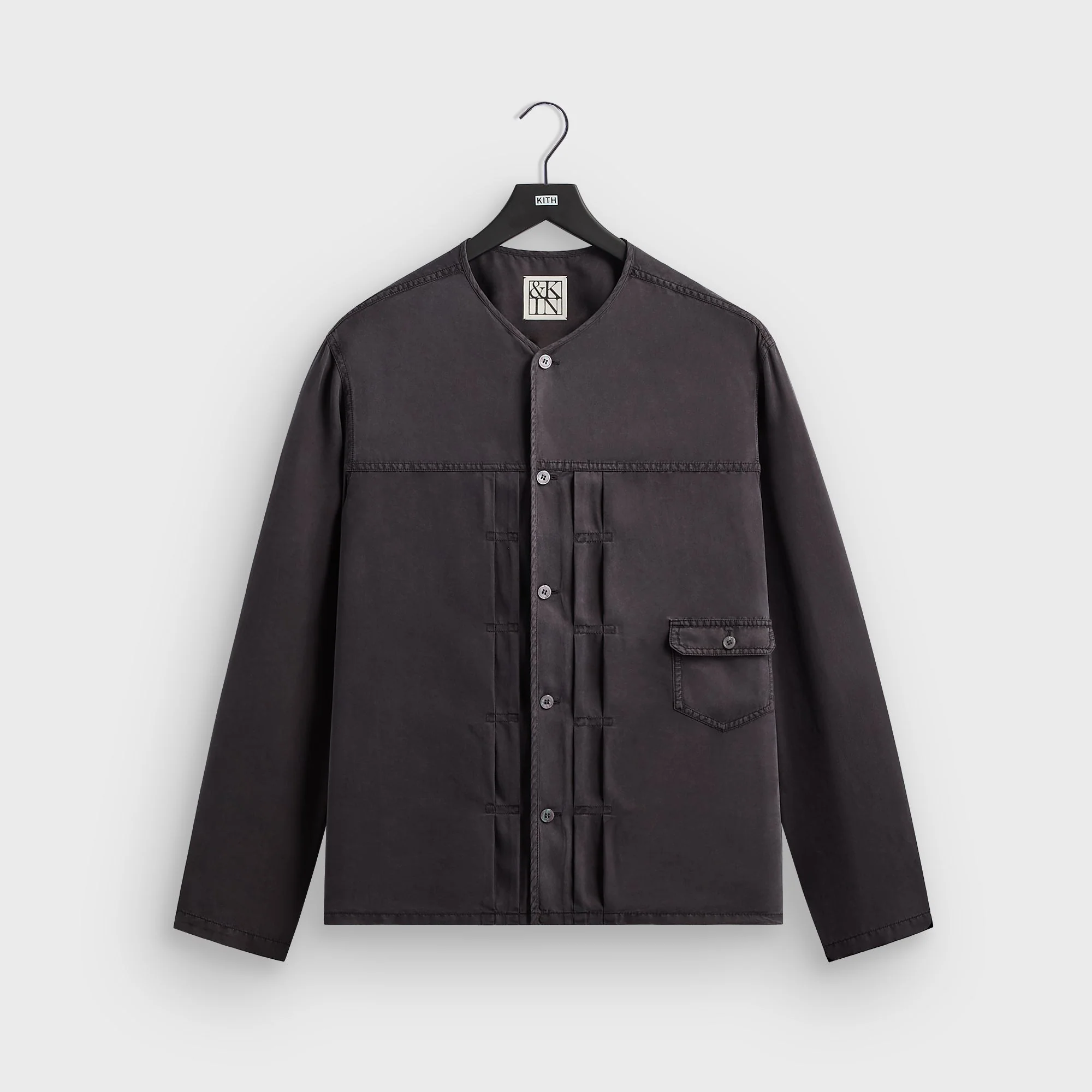 &Kin Garment Dyed Silk Collarless Yardley Shirt - Phantom Grey