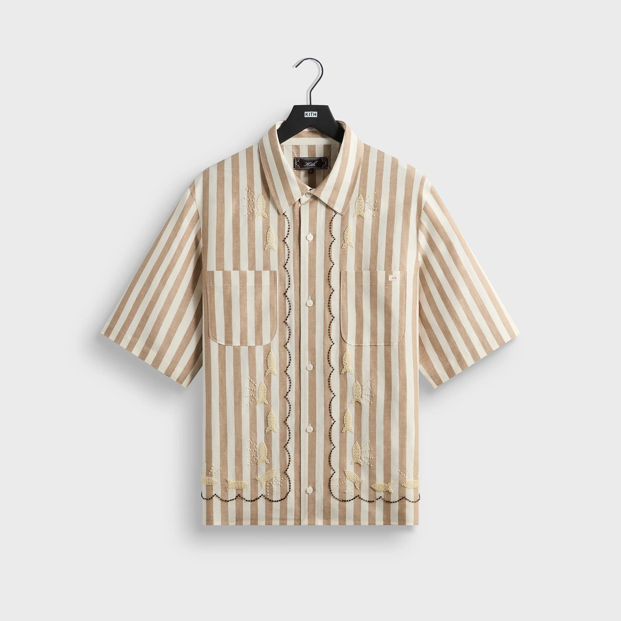Kith Spun Silk Linen Stripe Paxton Buttondown - Chai