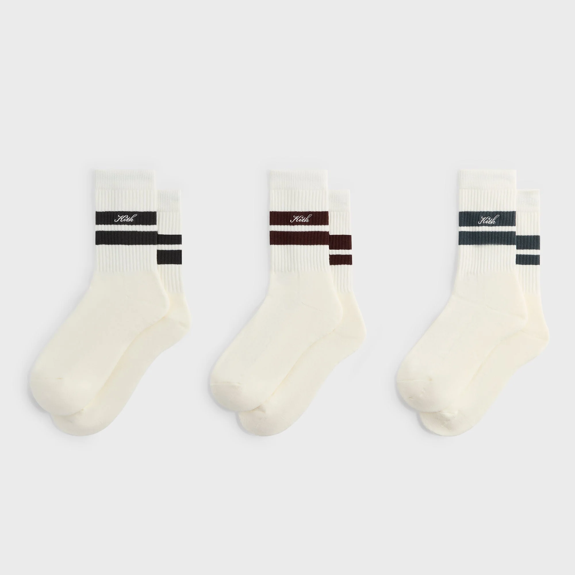 Kith 3-Pack Double Stripe Crew Socks - Silk