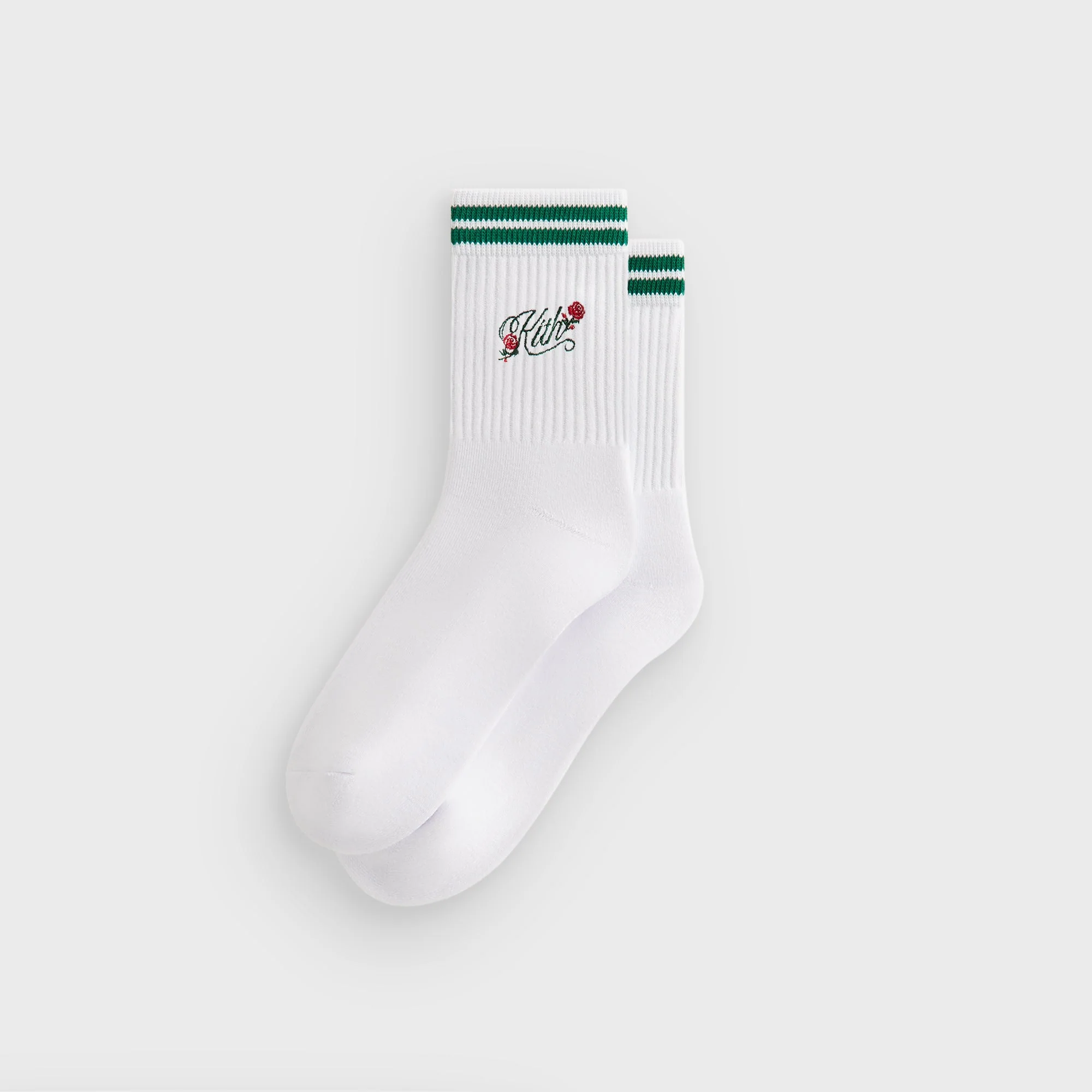 Kith Double Striped Floral Cotton Mid Crew Socks - Conifer