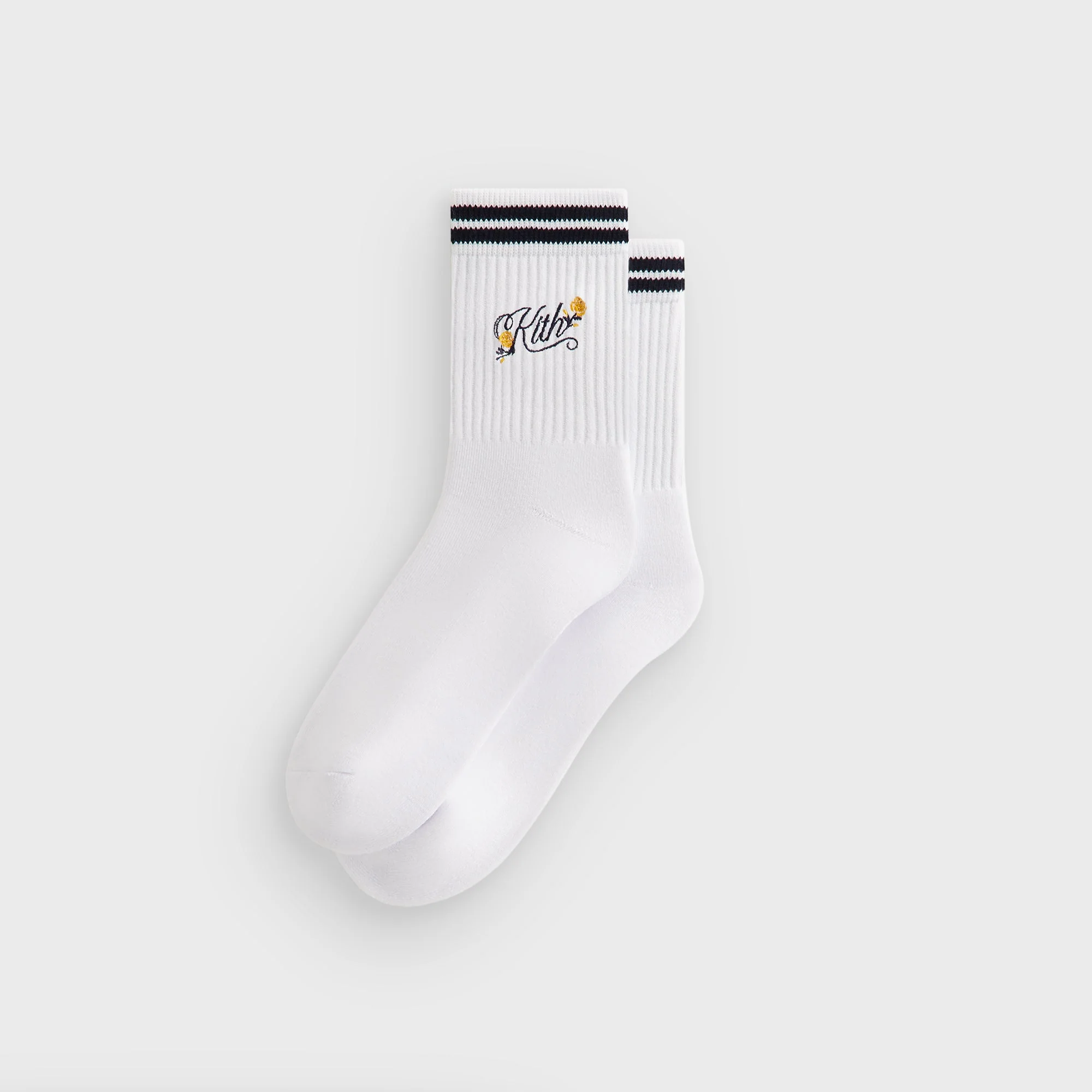 Kith Double Striped Floral Cotton Mid Crew Socks - Nocturnal