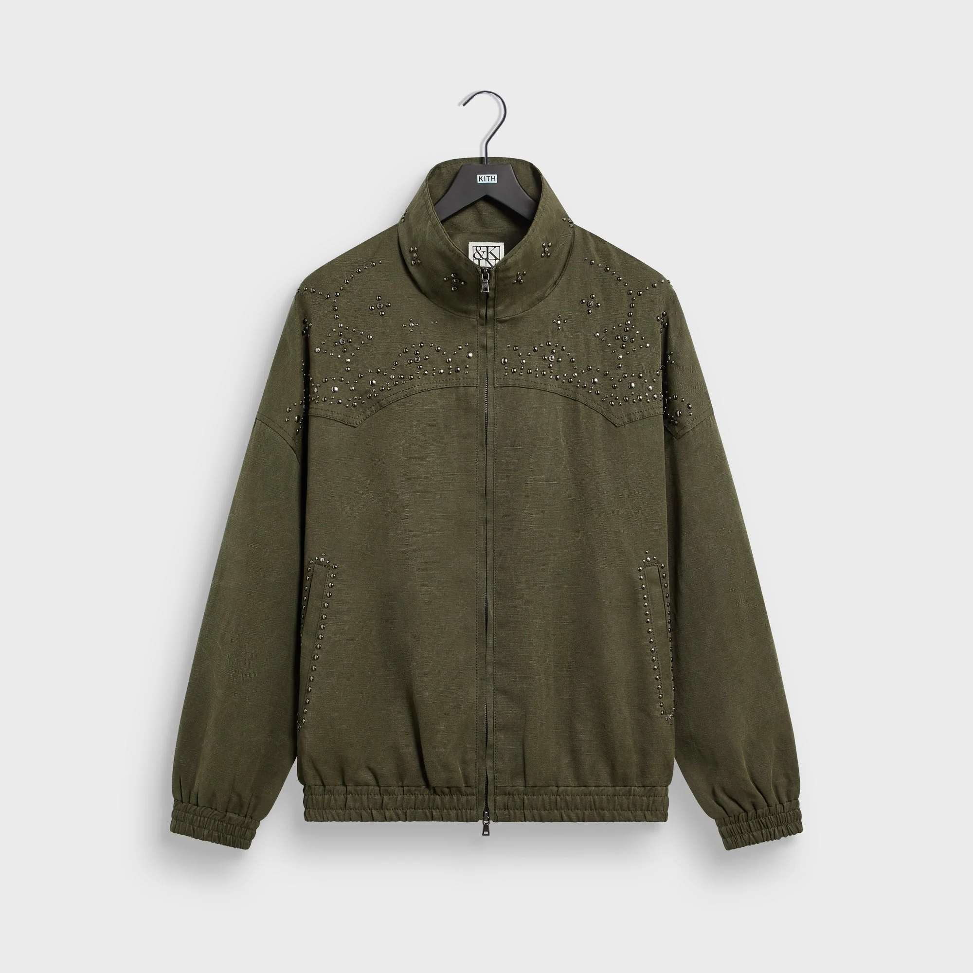 &Kin Studded Canvas Rhysand Jacket - Moss