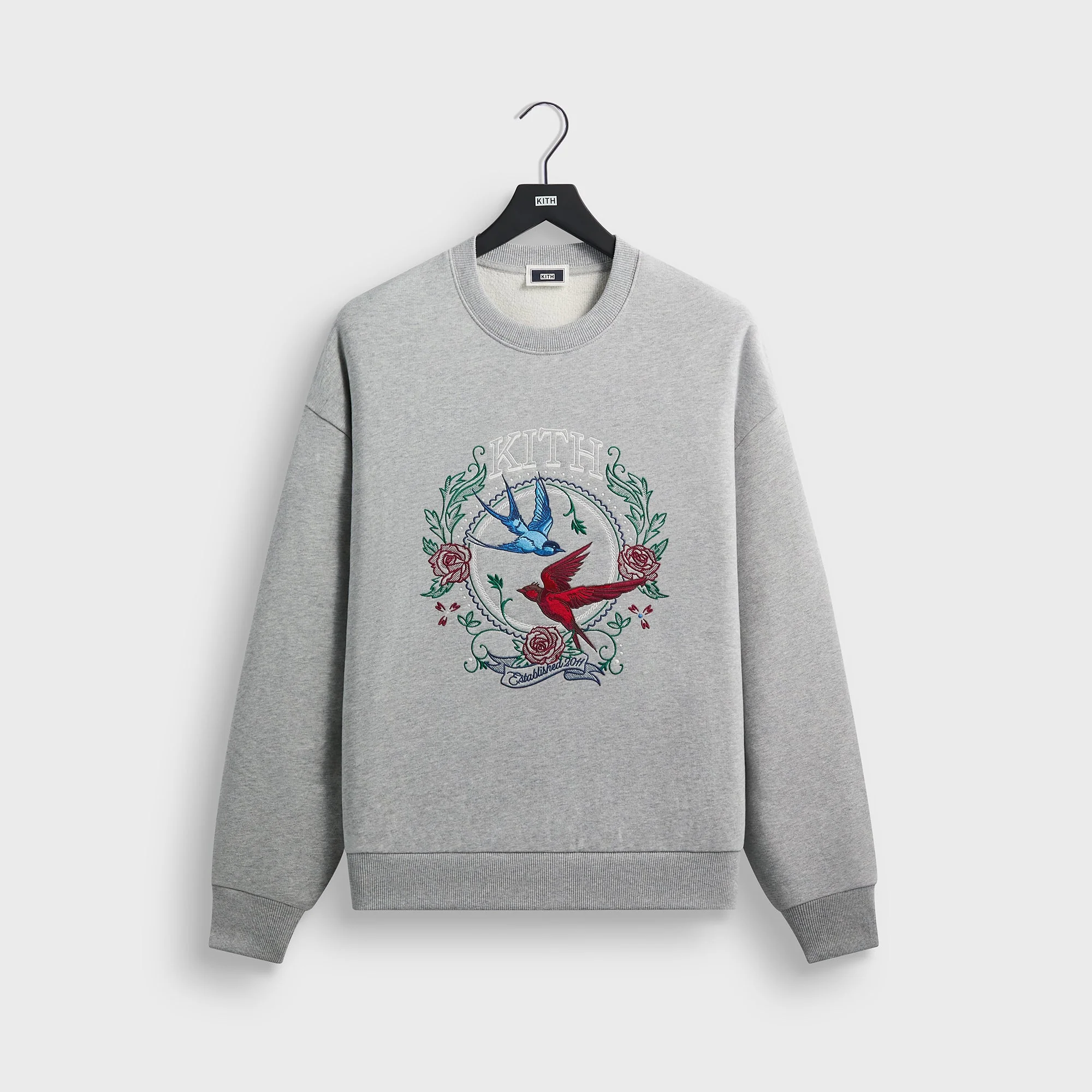 Kith Swallow Emblem Nelson Crewneck - Mid Heather Grey