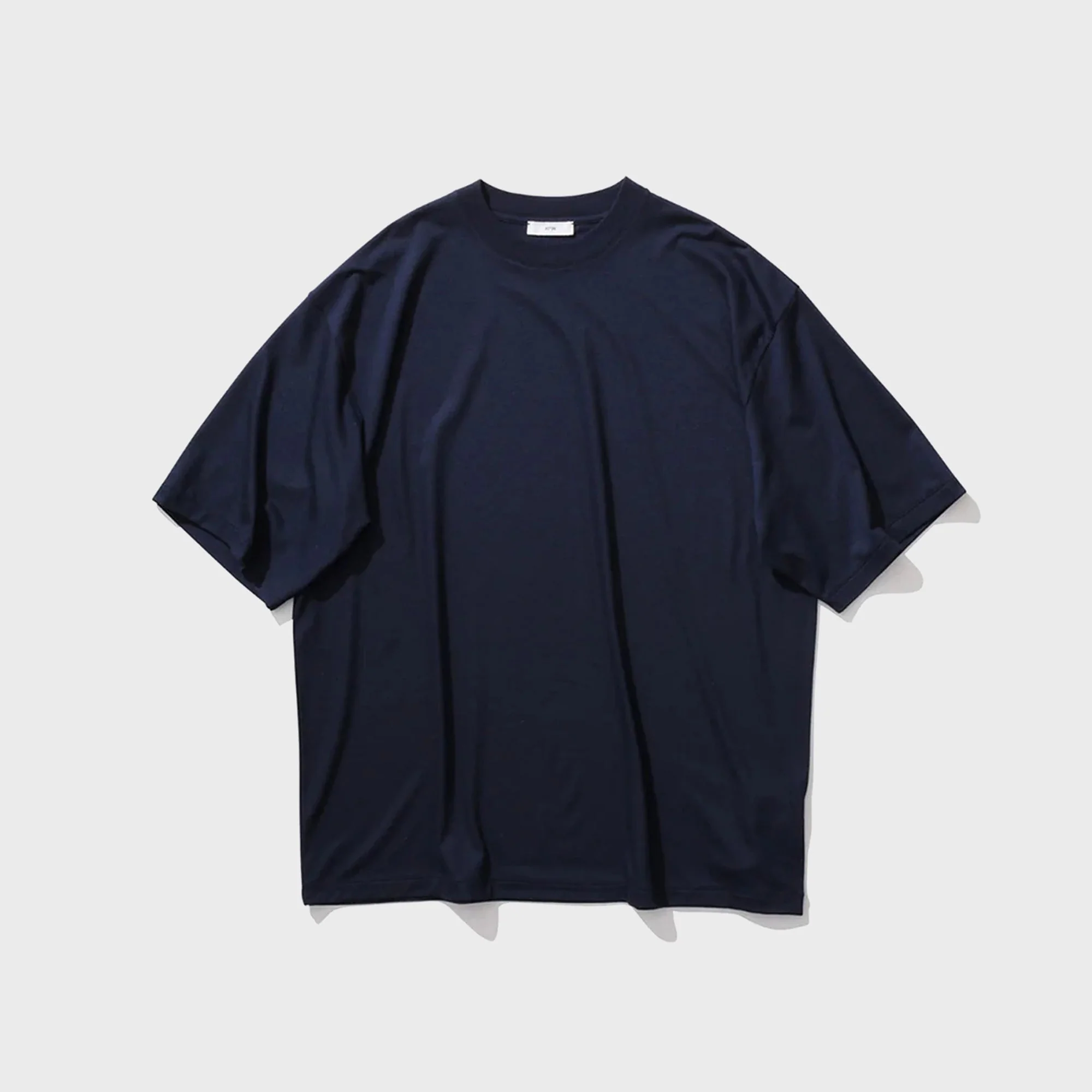 ATON Royal Wool Jersey Loose Fit Tee - Navy