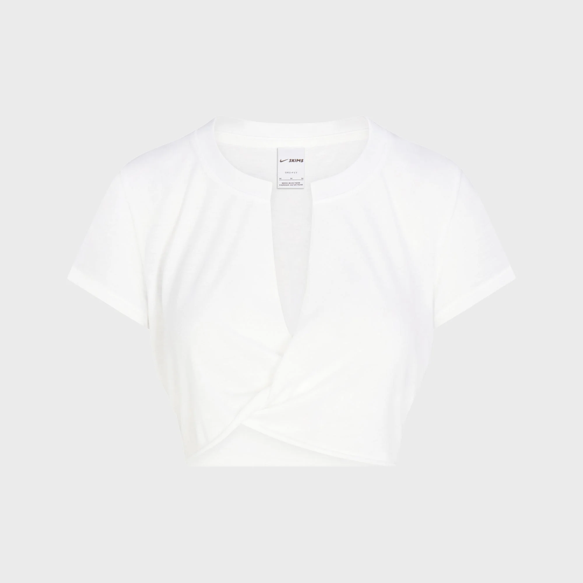 NikeSKIMS Performance Cotton Blend Short Sleeve V-Neck Crop Top - Snow