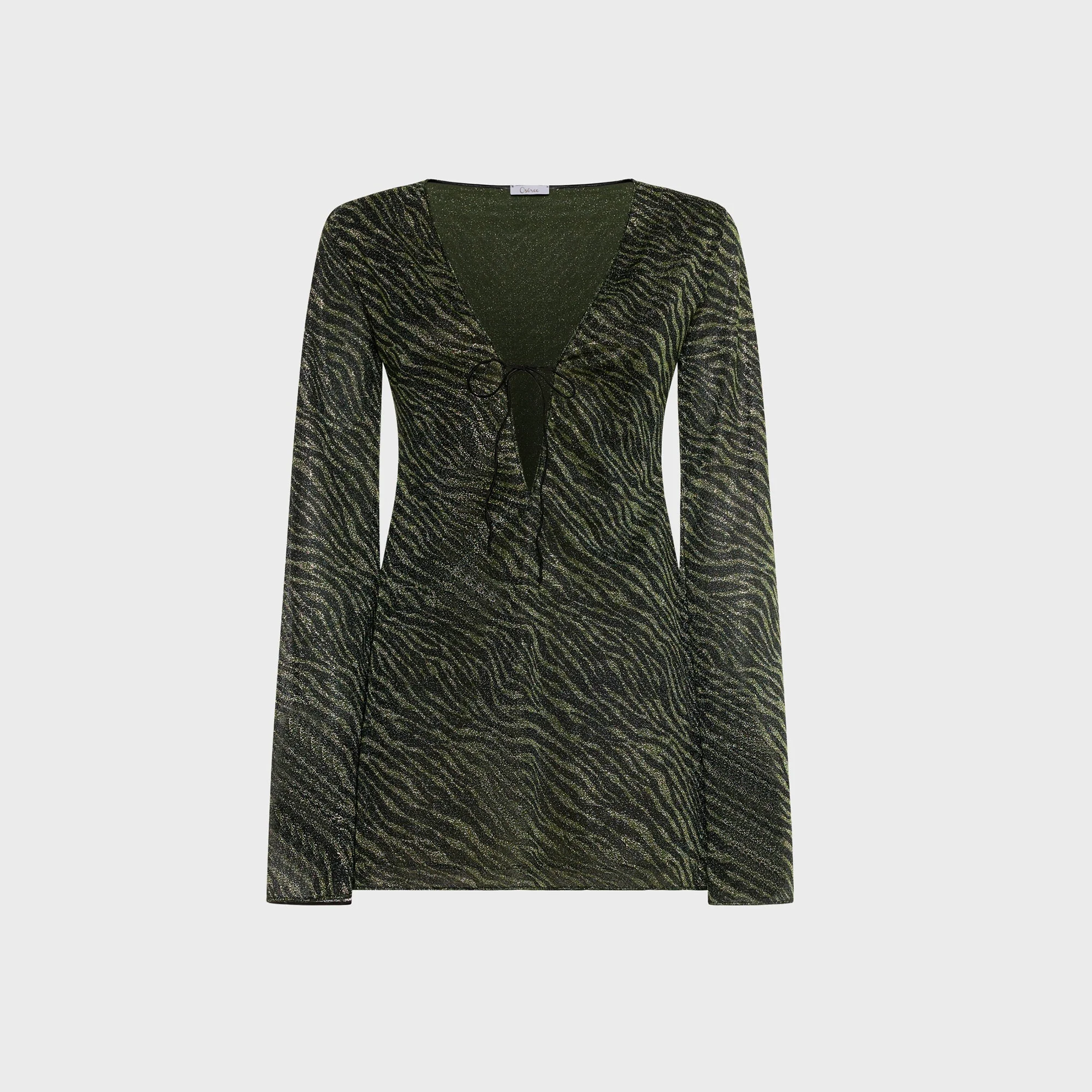 Oseree Animalier Kaftan Dress - Green / Black