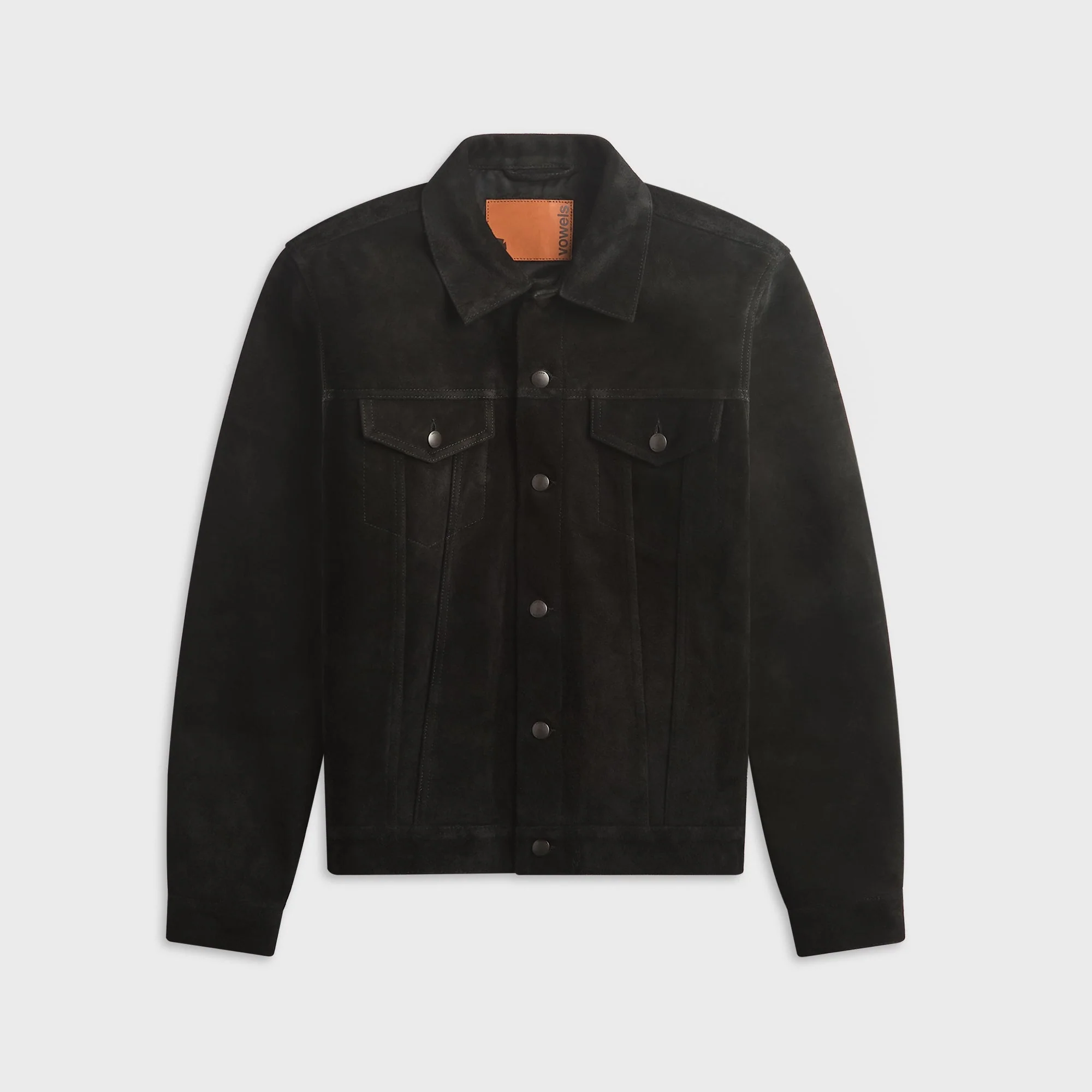 vowels Suede Trucker Jacket - Black