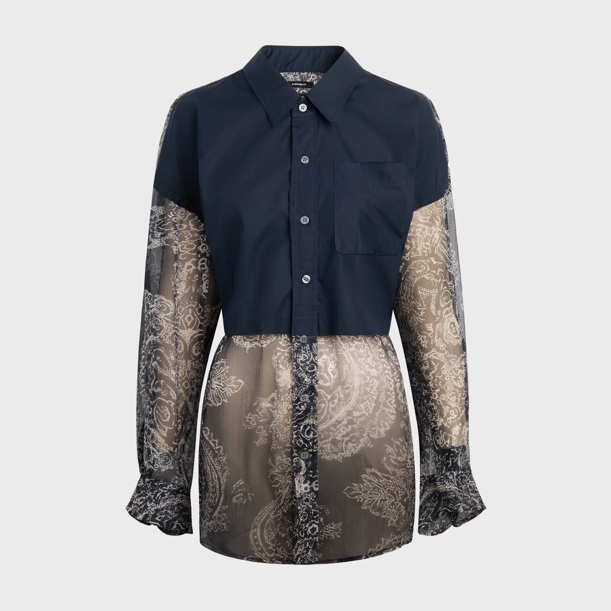R13 Overlay Drop Neck Shirt - Navy / Abstract Bandana Print