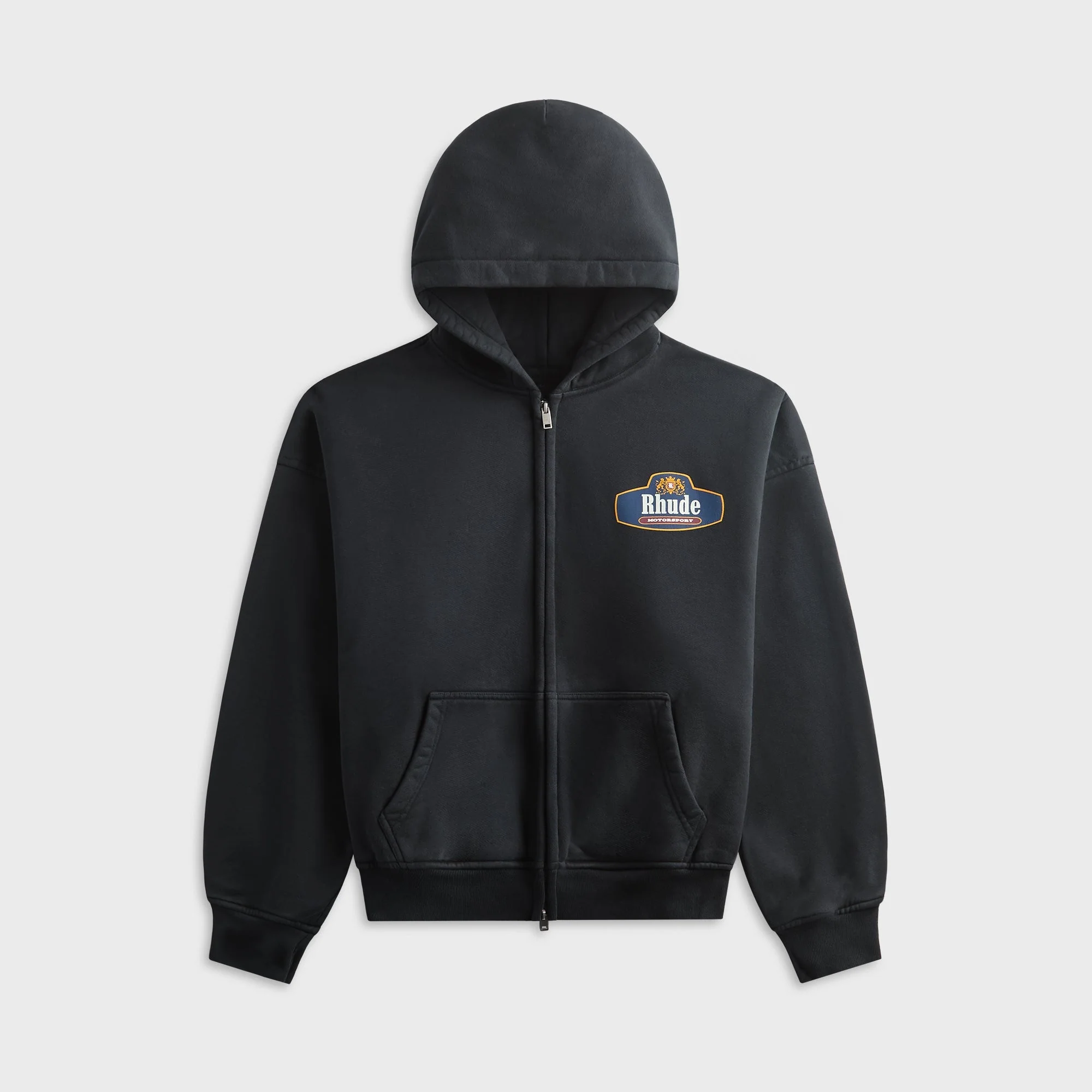 Rhude Racing Crest Zip-Up Hoodie - Vintage Black / Navy