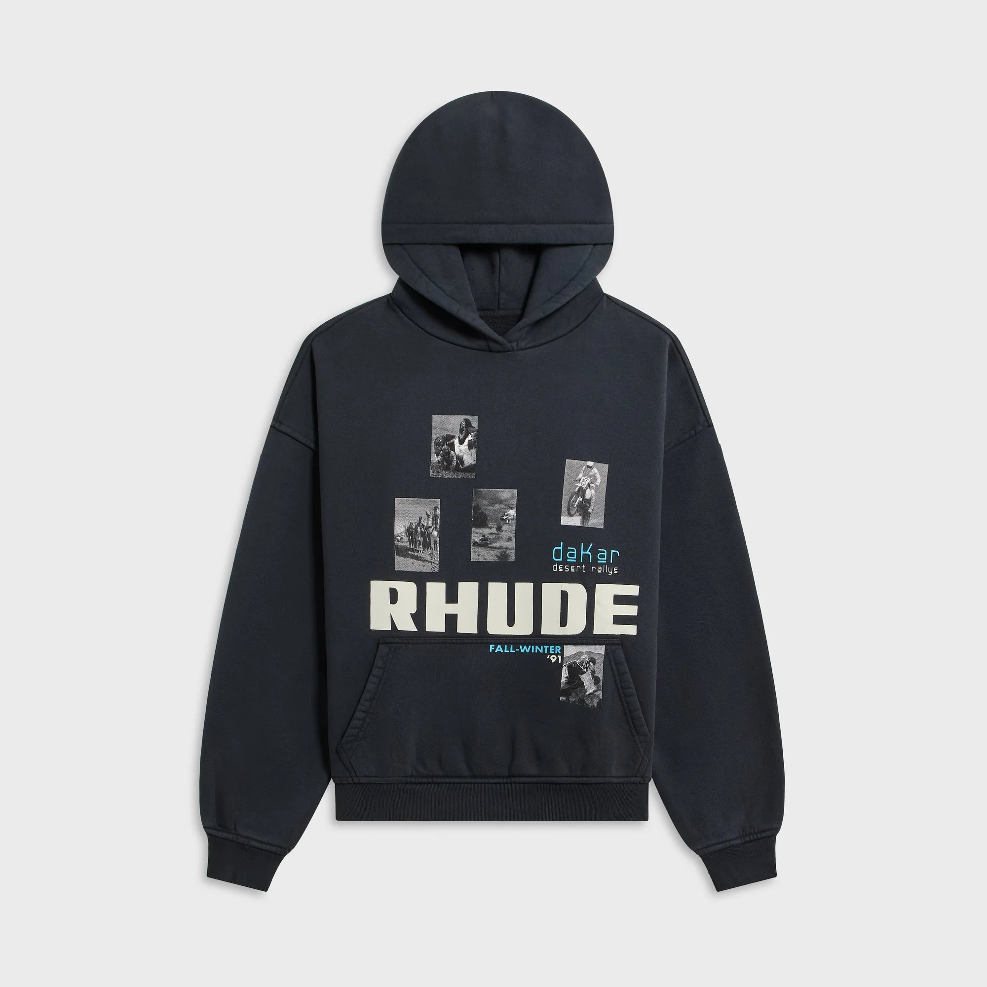 Rhude Winter 91 Rallye Hoodie - Vintage Black / White / Blue