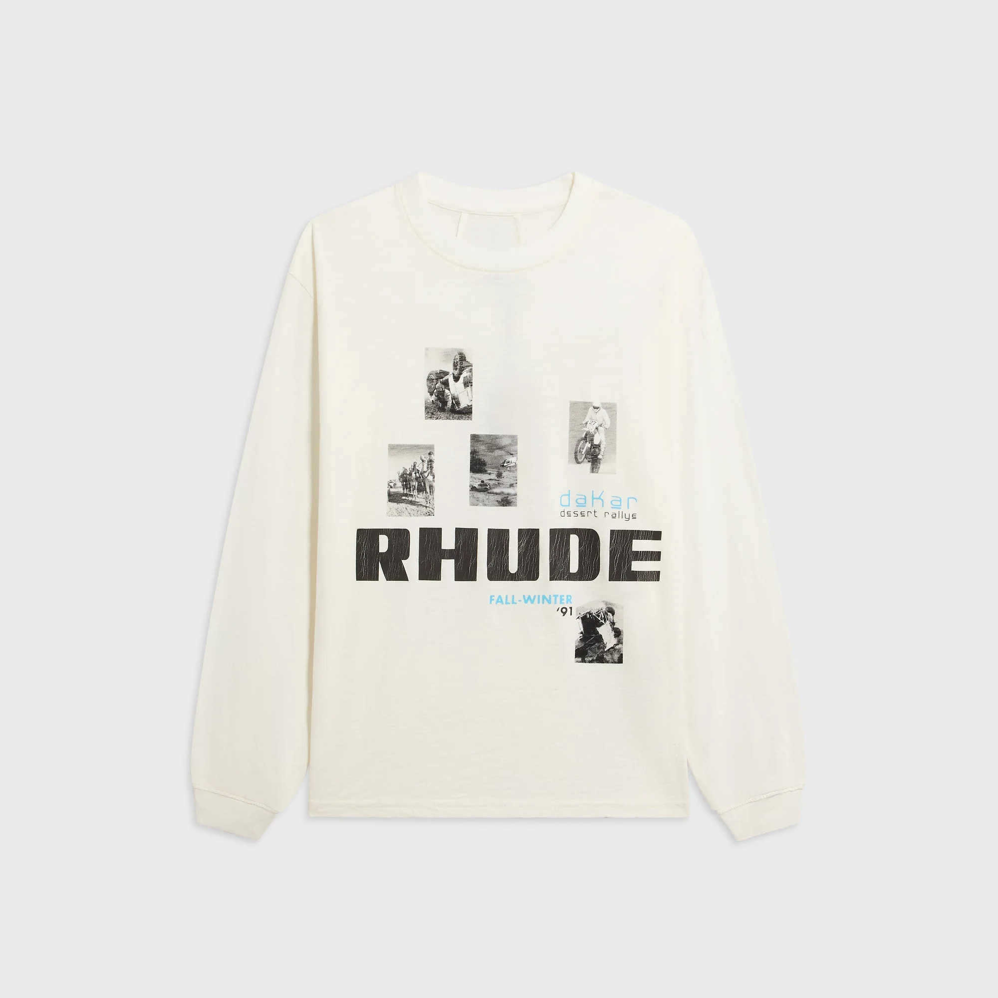 Rhude Winter 91 Rallye Long Sleeve Slub Tee - Vintage White / Vintage Black