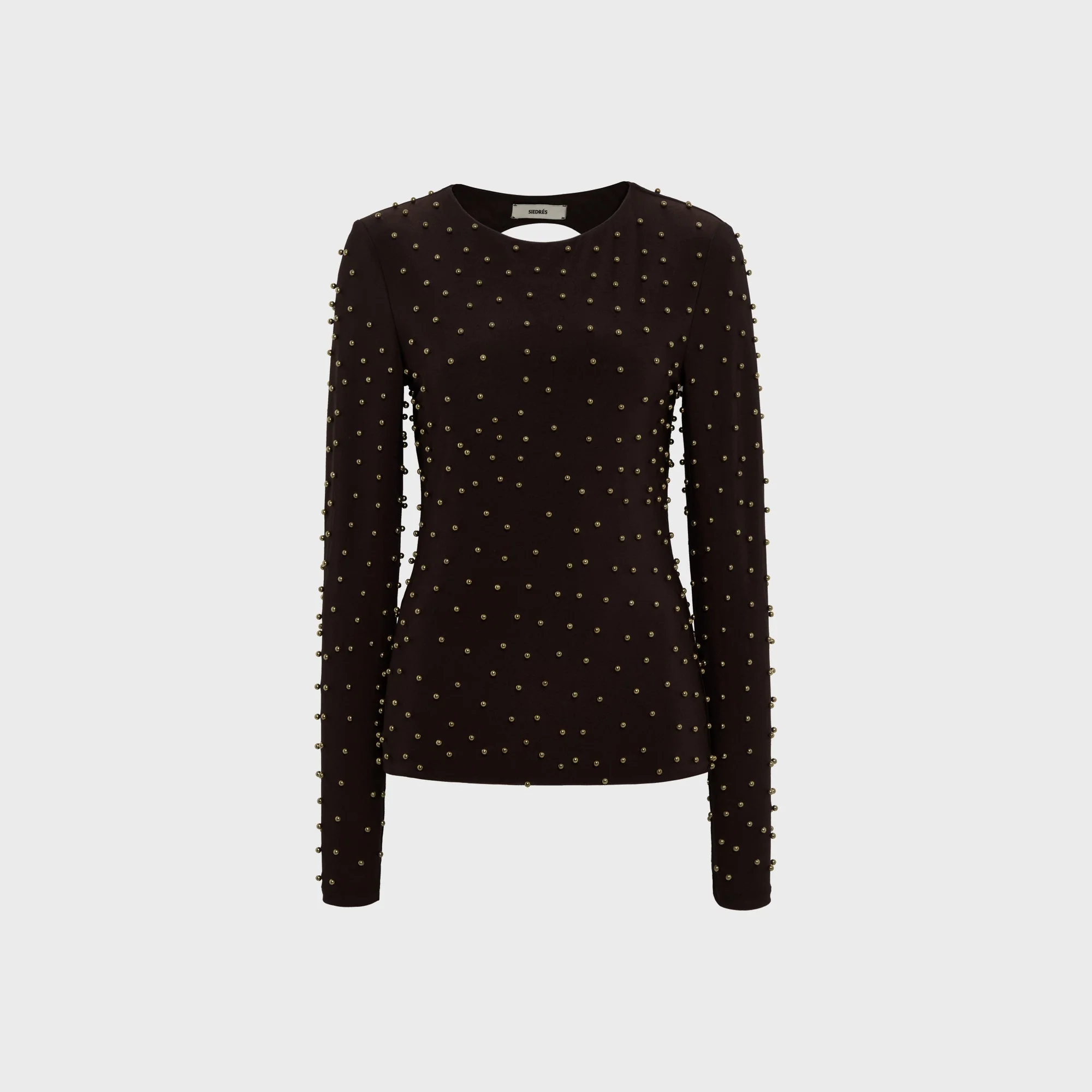 Siedres Odel Studded Open Back Longsleeve Top - Brown