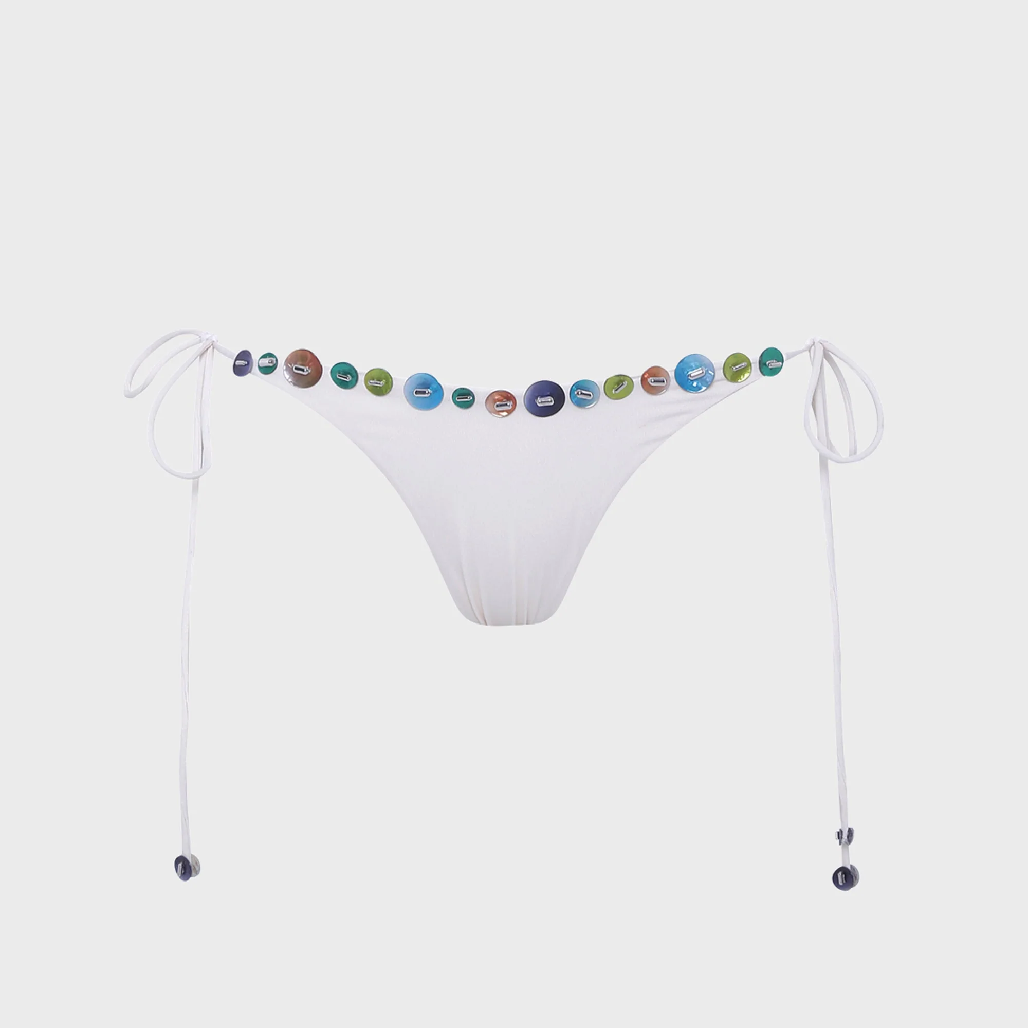 Siedres Rom Embellished Tie-Detailed Low-Rise Bikini Brief - Ecru