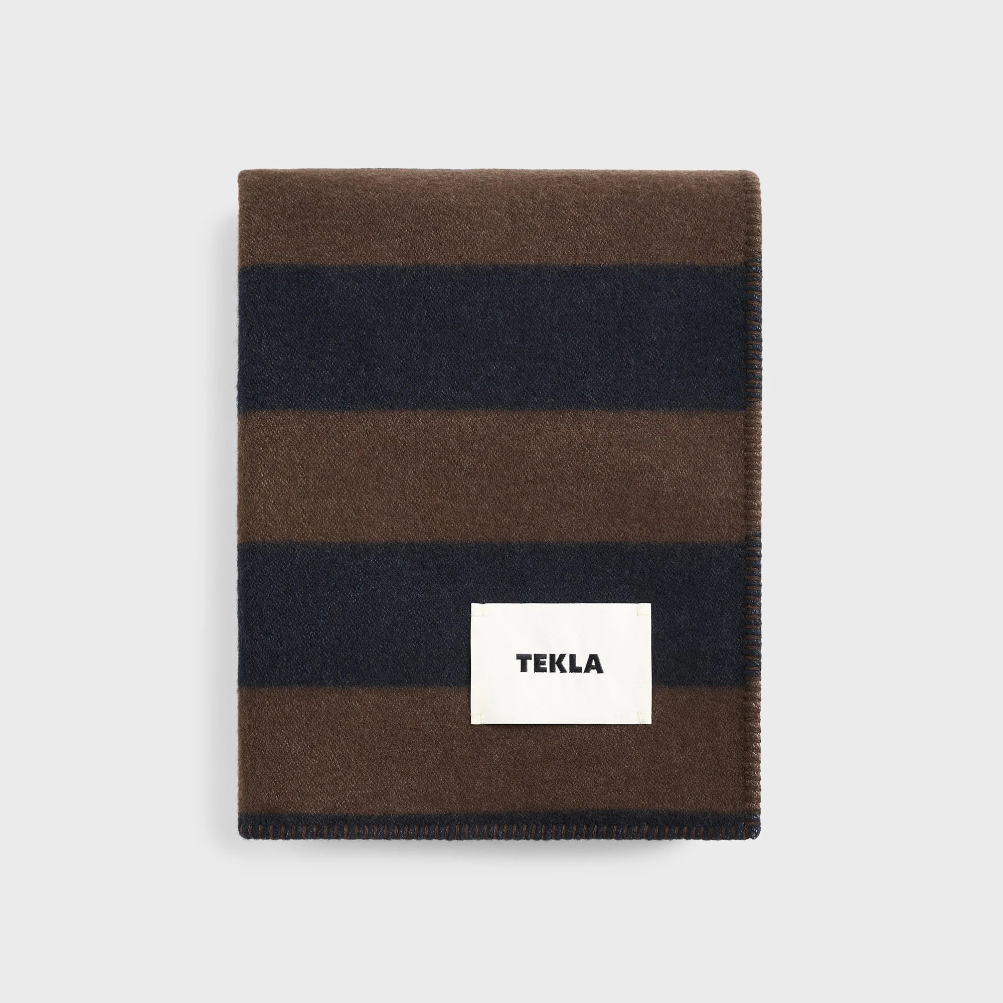 Tekla Lambswool Blanket - Walnut / Dusk Blue Stripes
