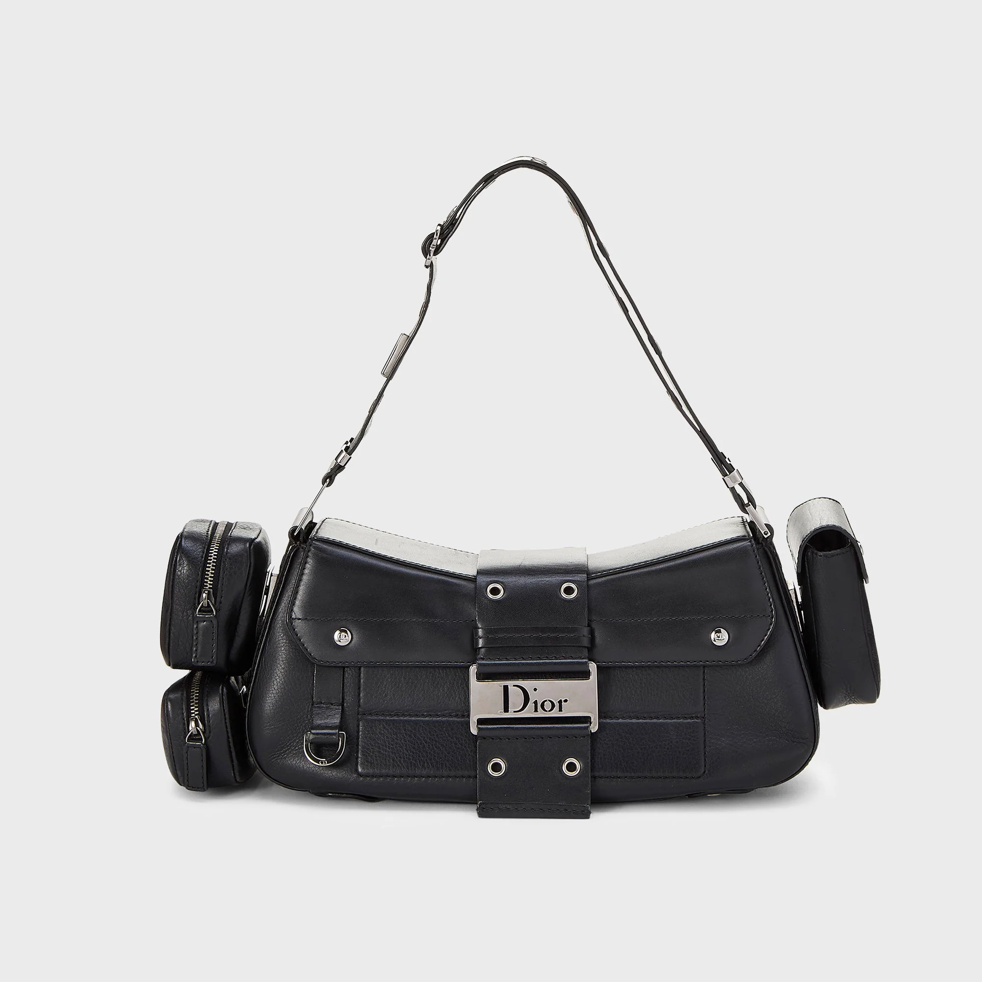 WGACA Dior Leather Street Chic Columbus Shoulder Bag - Black