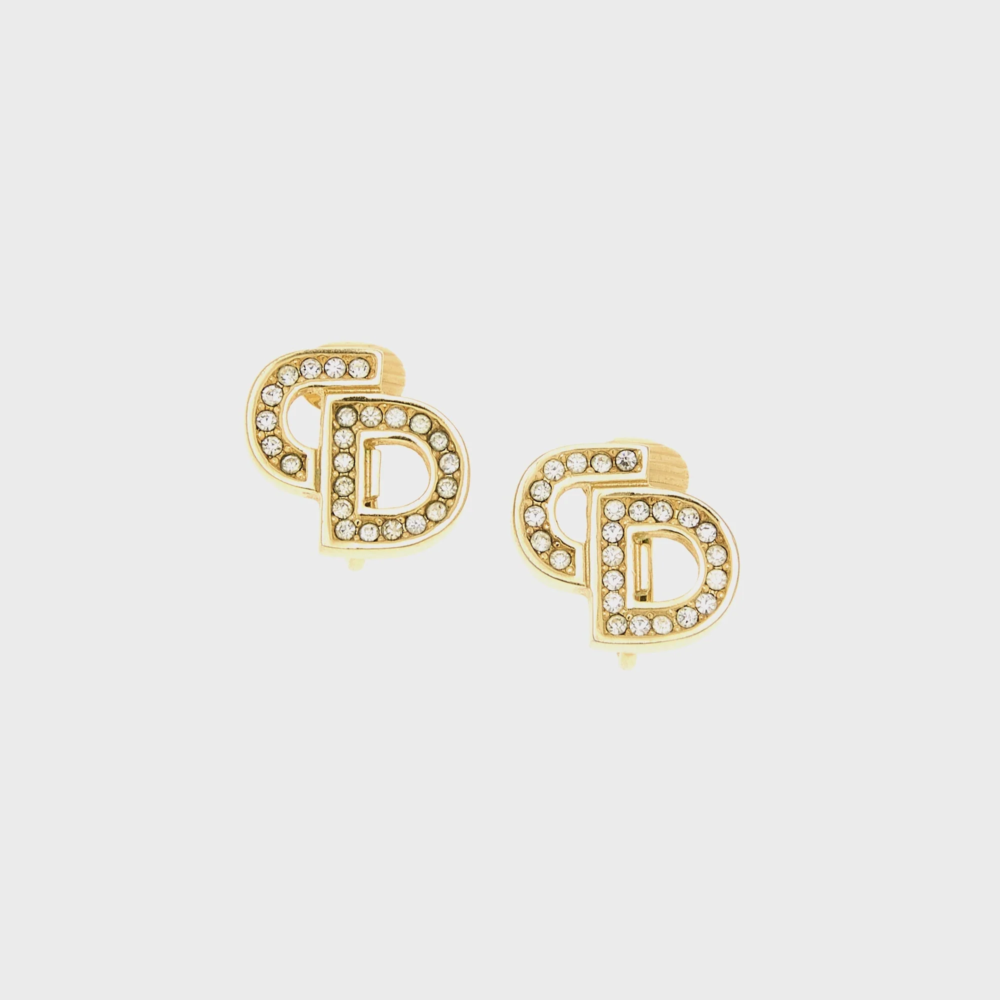 WGACA Dior Gold Crystal CD Earrings - Gold